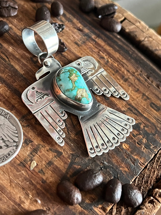Sterling Silver and Turquoise Thunderbird Pendant by Kimari Somers