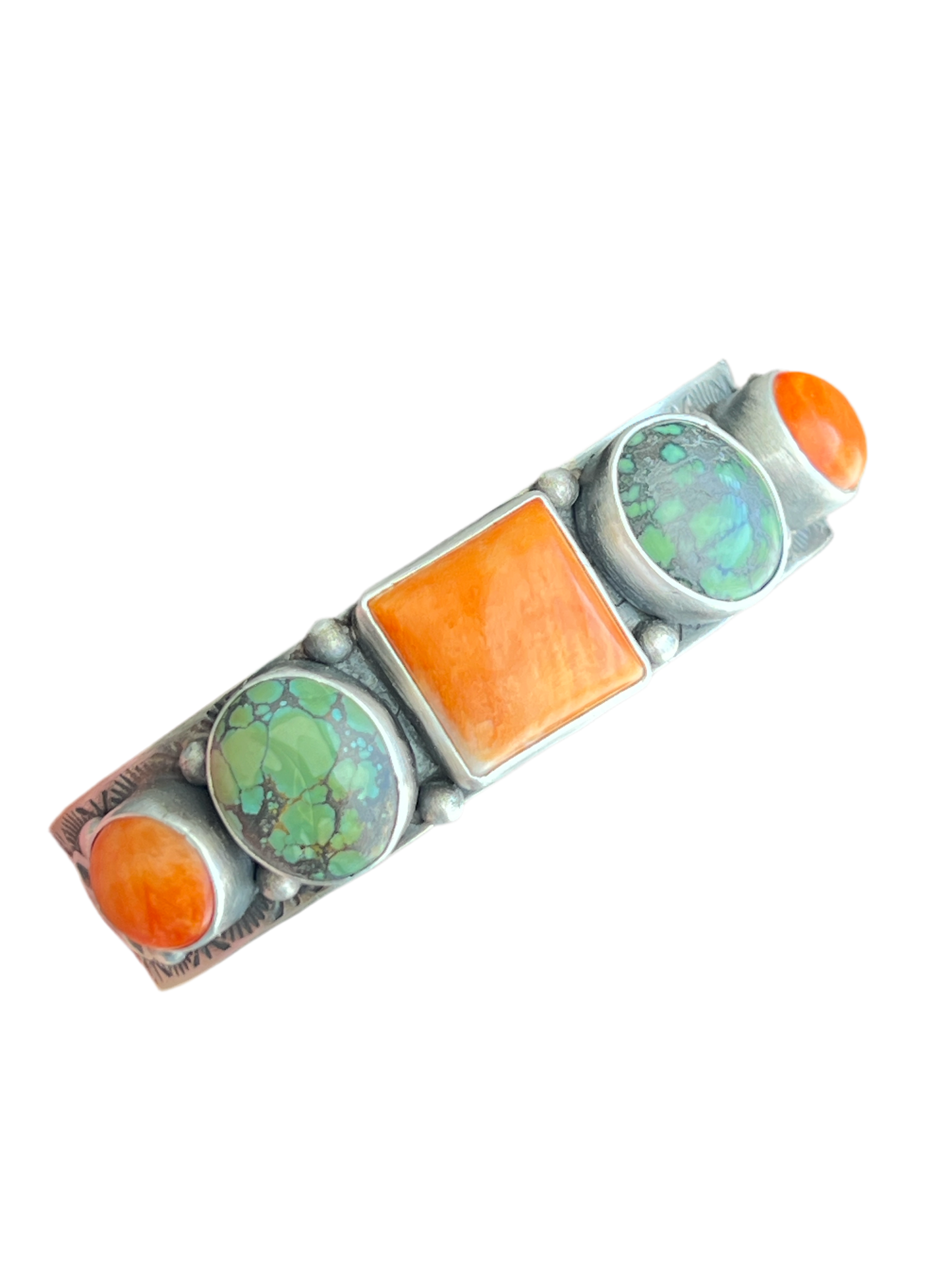 Randall Endito Spiny Oyster and Hubei Turquoise Stamped Cuff Bracelet