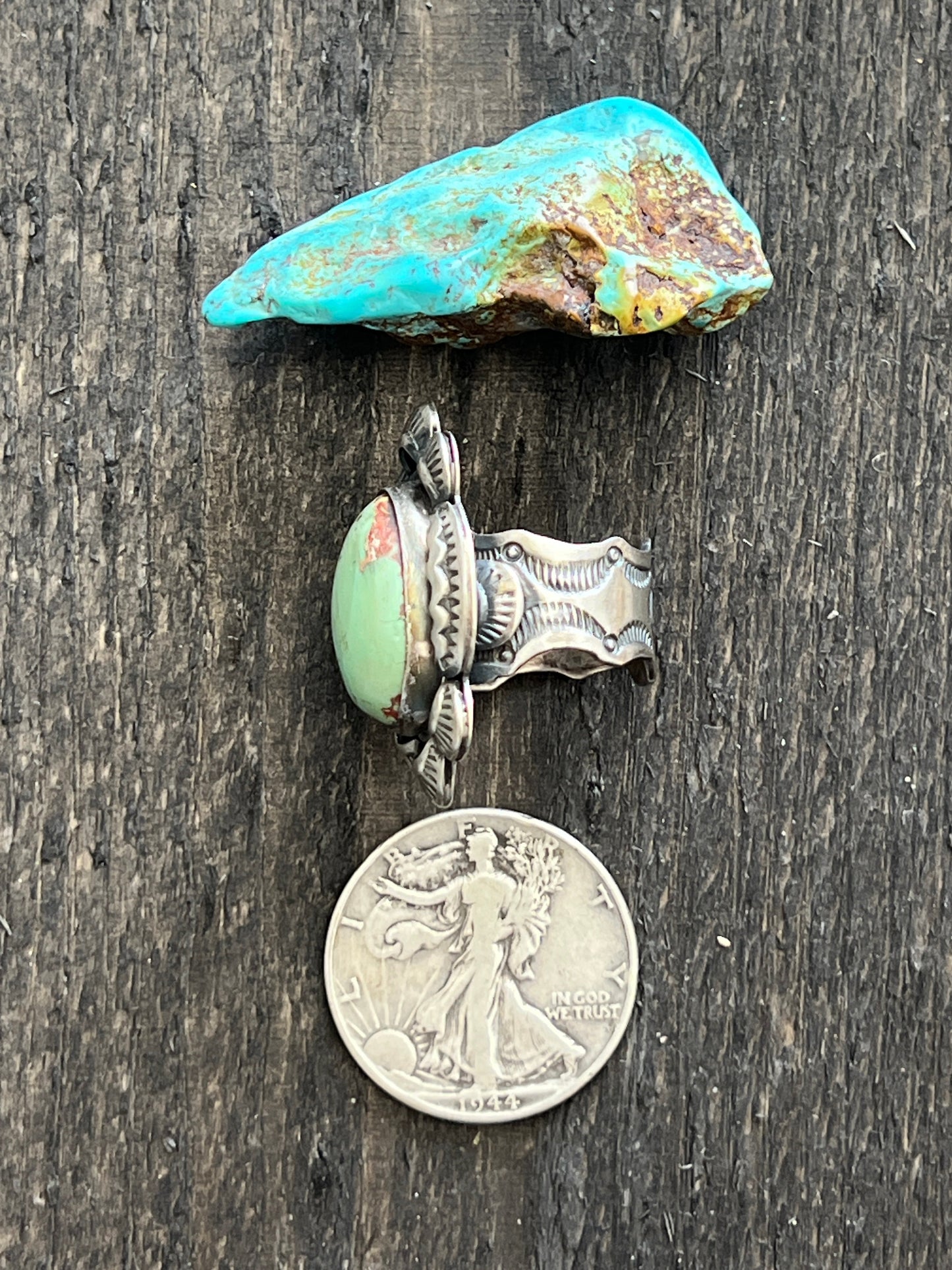 Navajo Sterling Silver and Royston Turquoise Single Stone Ring by Gilbert Tom, Size 8