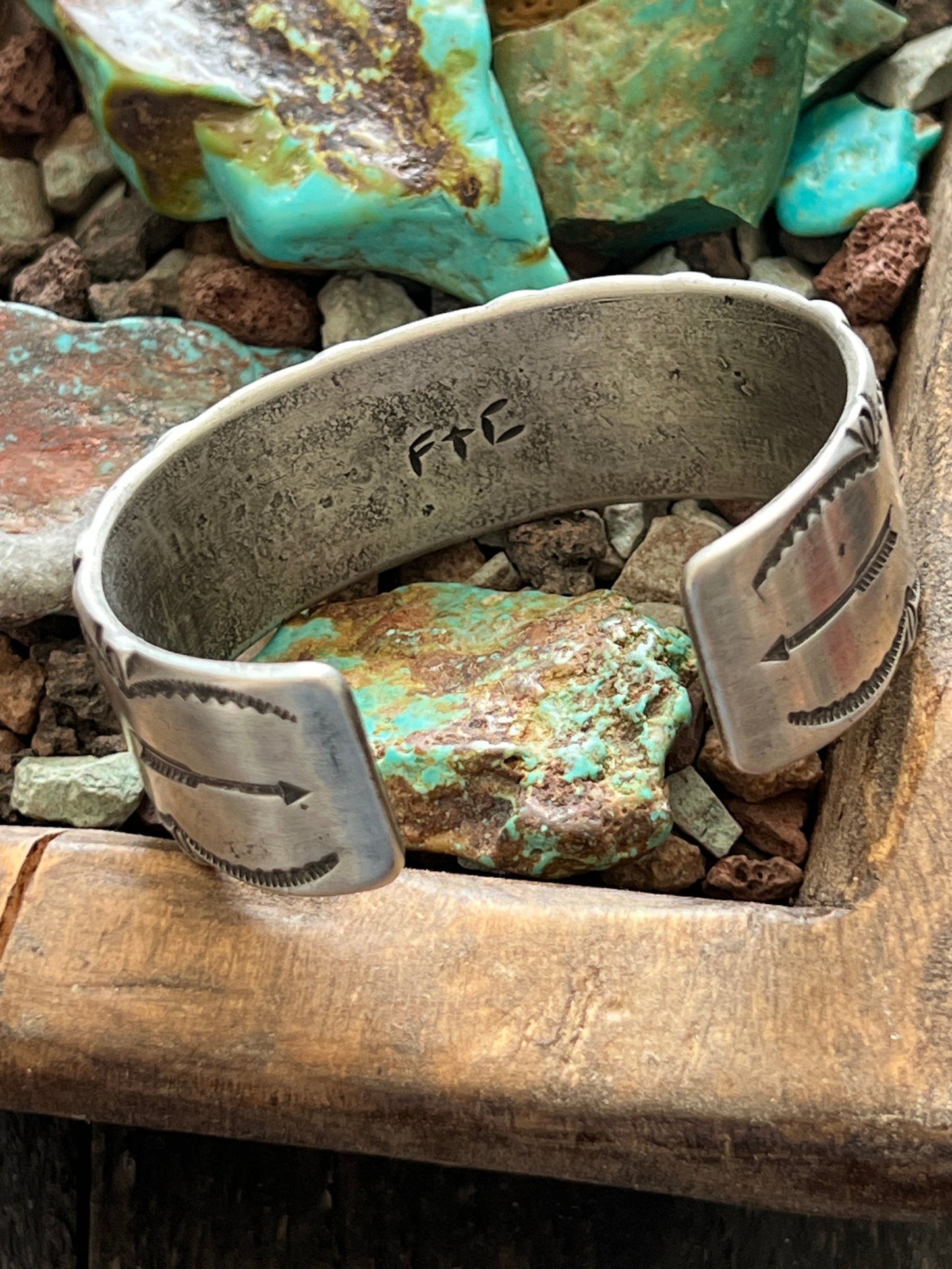 Falcon Trading Company Tufa Cast Sterling Silver and Kingman Turquoise Cuff Bracelet by Joe O’Neill