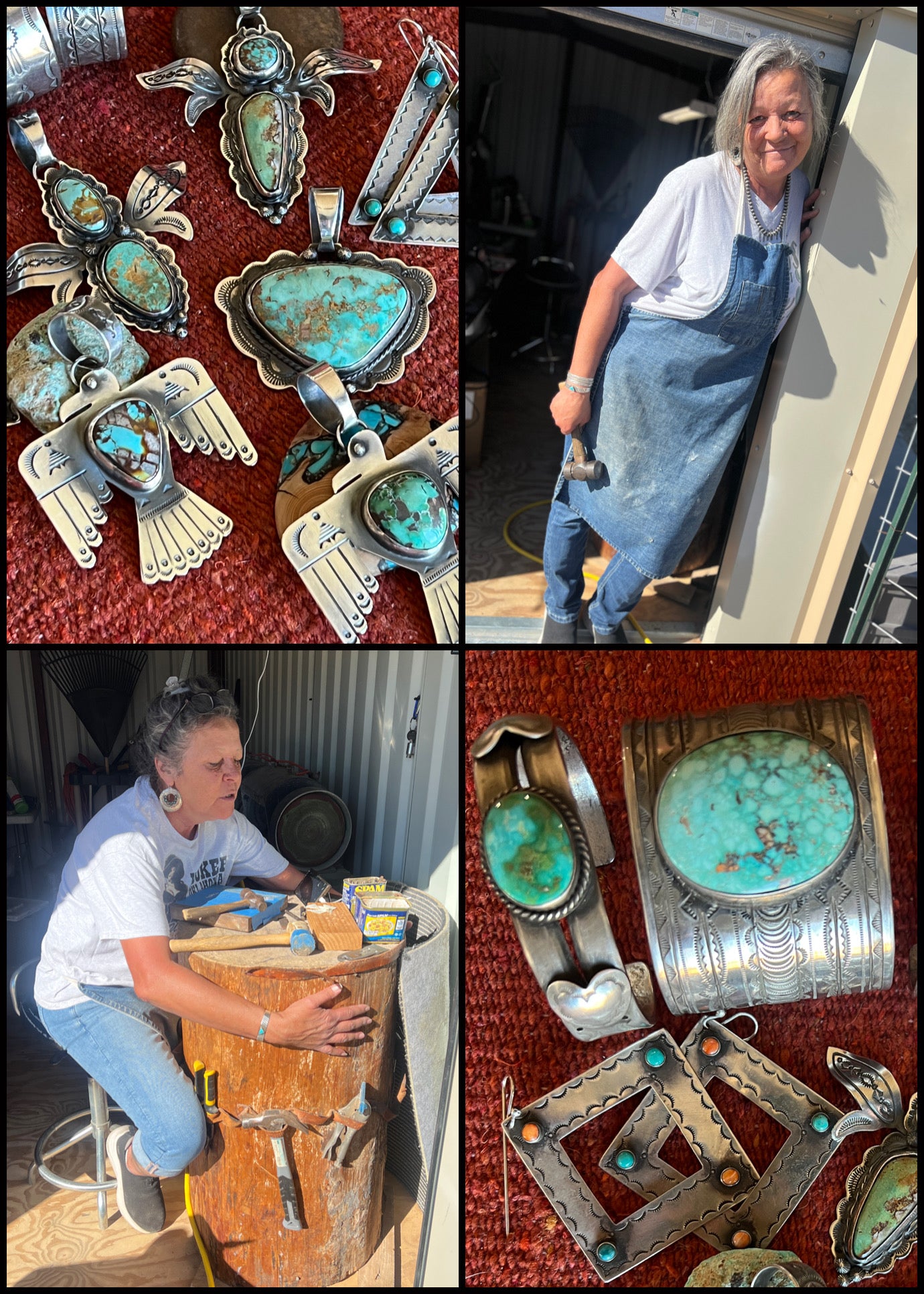 Hand Stamped Sterling Silver and Turquoise Thunderbird Pendant by Kimari Somers