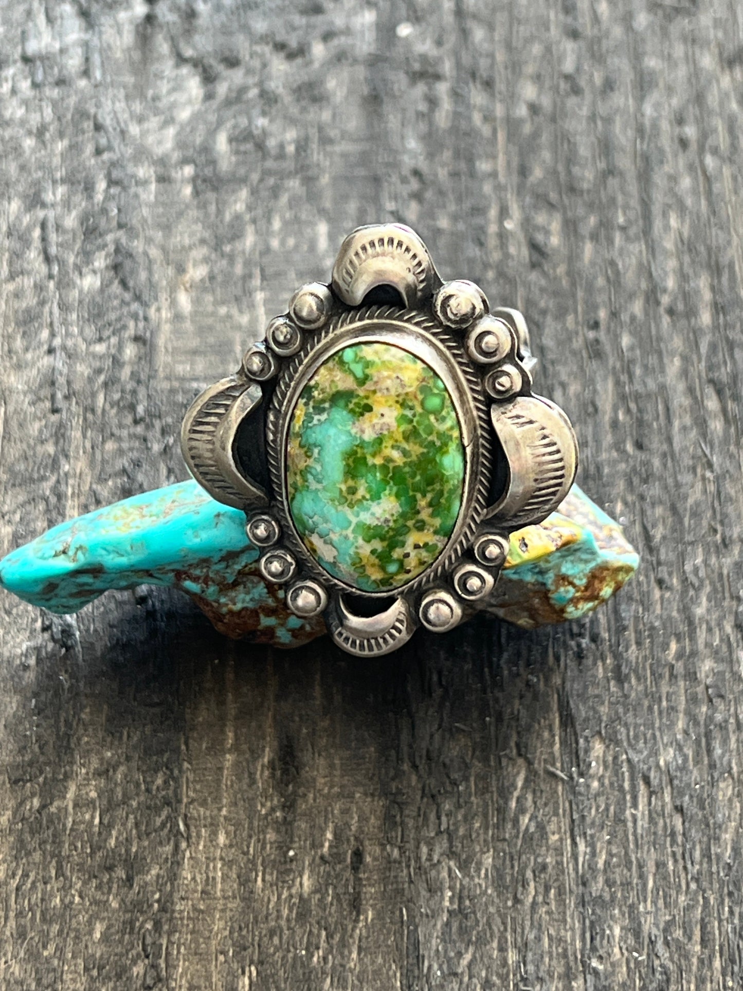 Navajo Sterling Silver and Royston Turquoise Single Stone Ring by Gilbert Tom, Size 9.5
