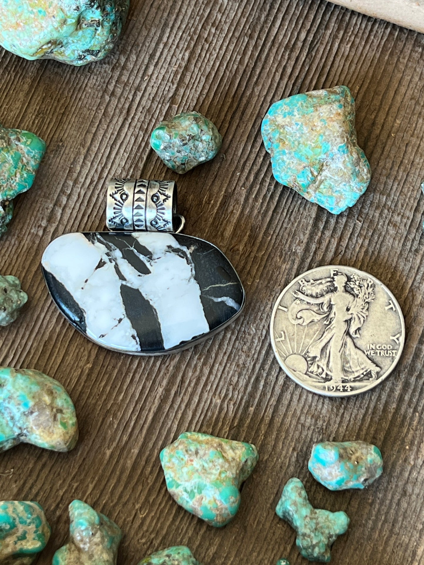 Navajo Sterling Silver and White Buffalo Solo Pendant by Angela Martin