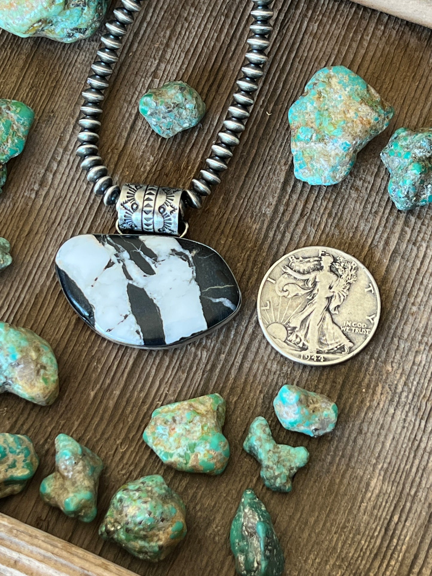 Navajo Sterling Silver and White Buffalo Solo Pendant by Angela Martin