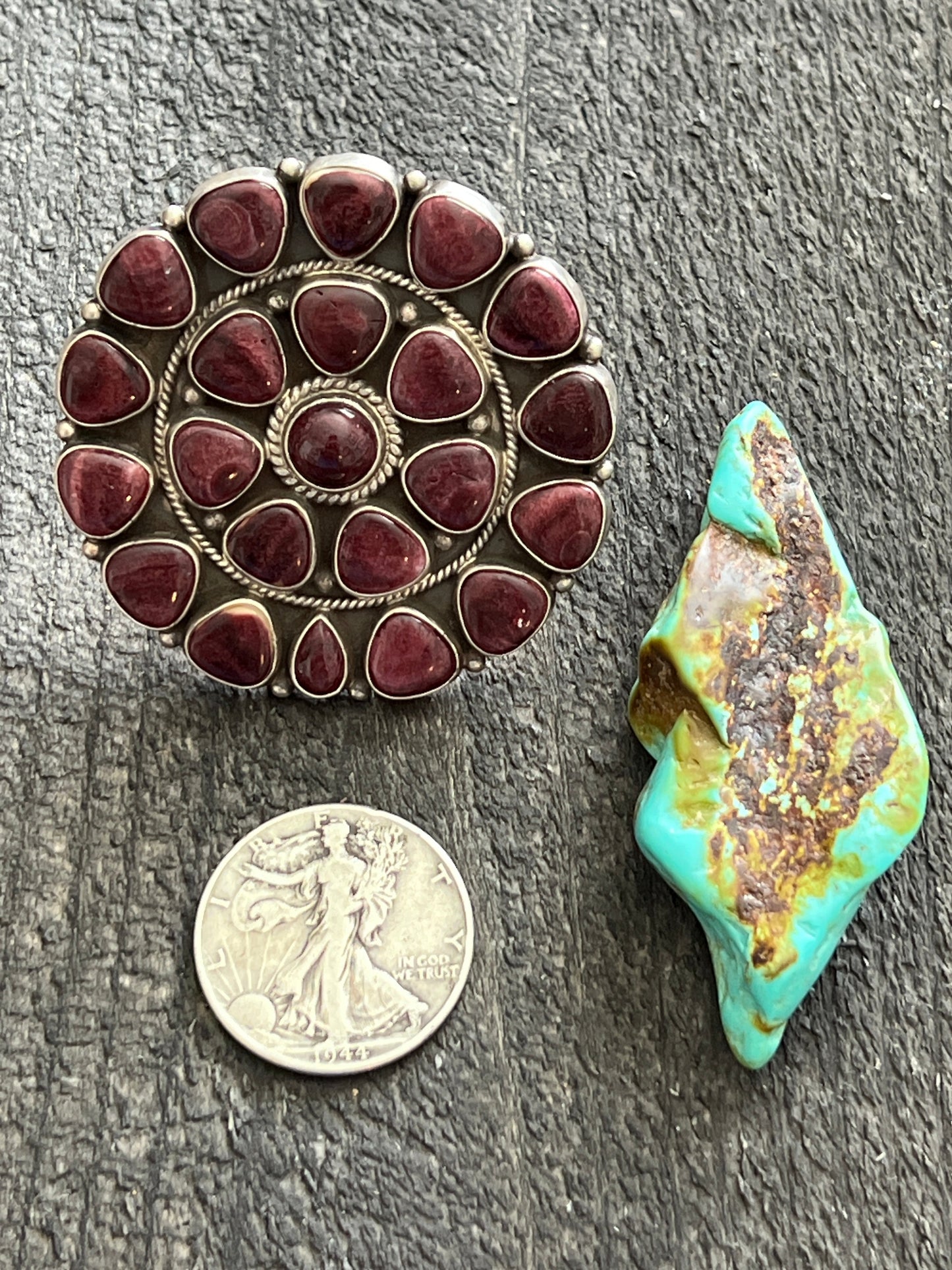 Navajo Sterling Silver and Purple Spiny Oyster Cluster Ring by Tyler Brown, Adjustable