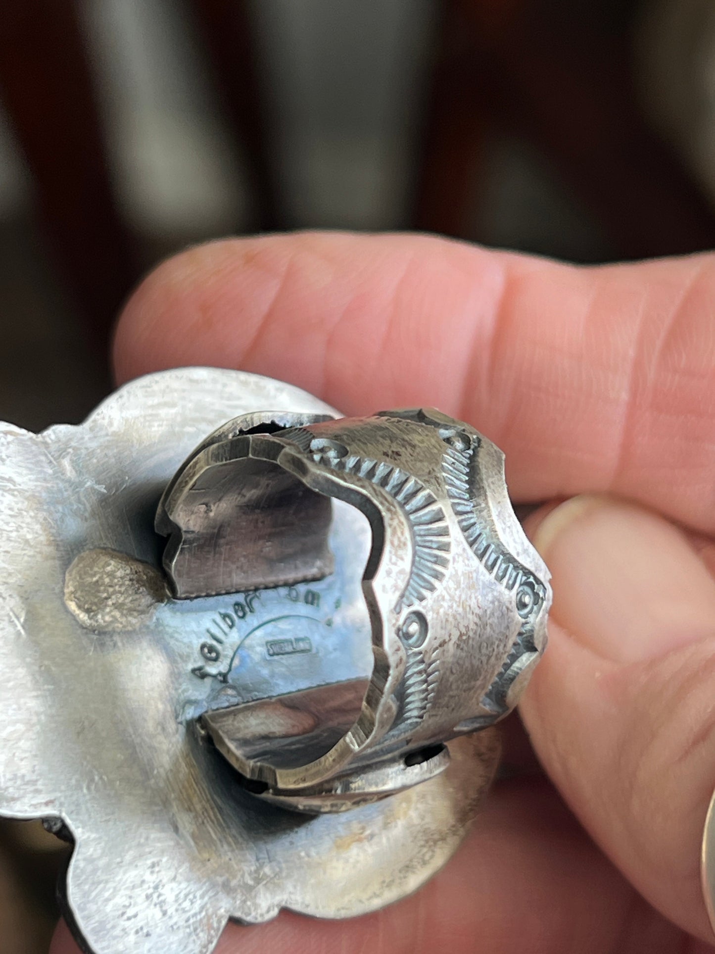 Sterling Silver and Number 8 Turquoise Ring by Gilbert Tom, Navajo, Size 6.5
