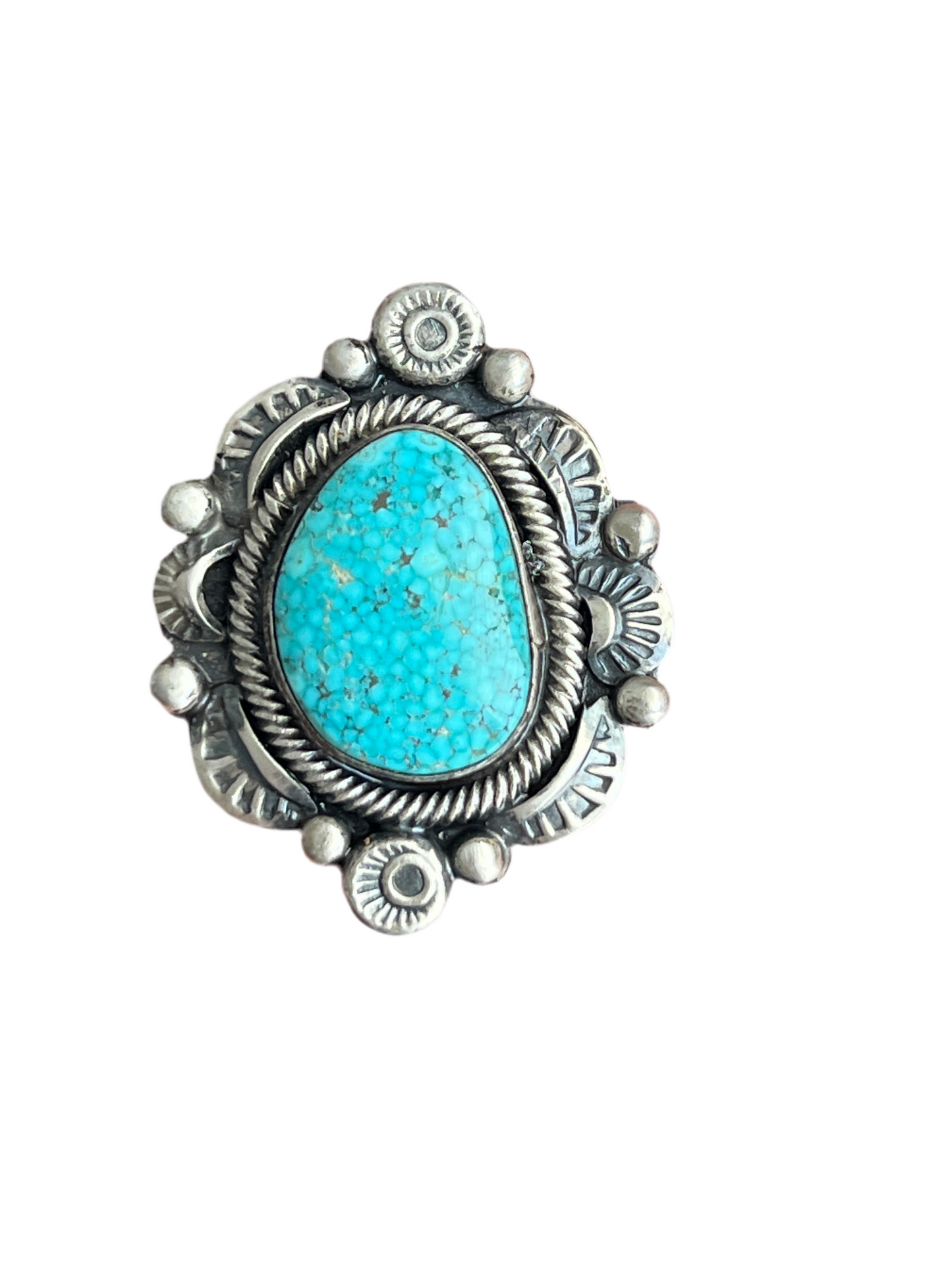 Navajo Sterling Silver and Natural Kingman Web Ring by Boyd Ashley, Size 8