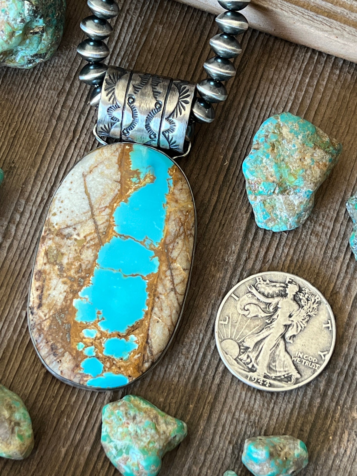 Navajo Sterling Silver and Royston Ribbon Turquoise Solo Pendant by Angela Martin