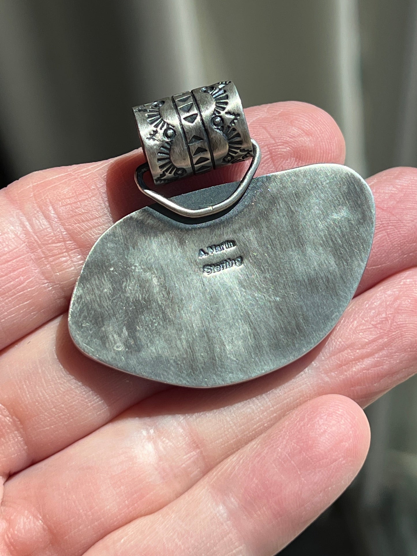 Navajo Sterling Silver and White Buffalo Solo Pendant by Angela Martin