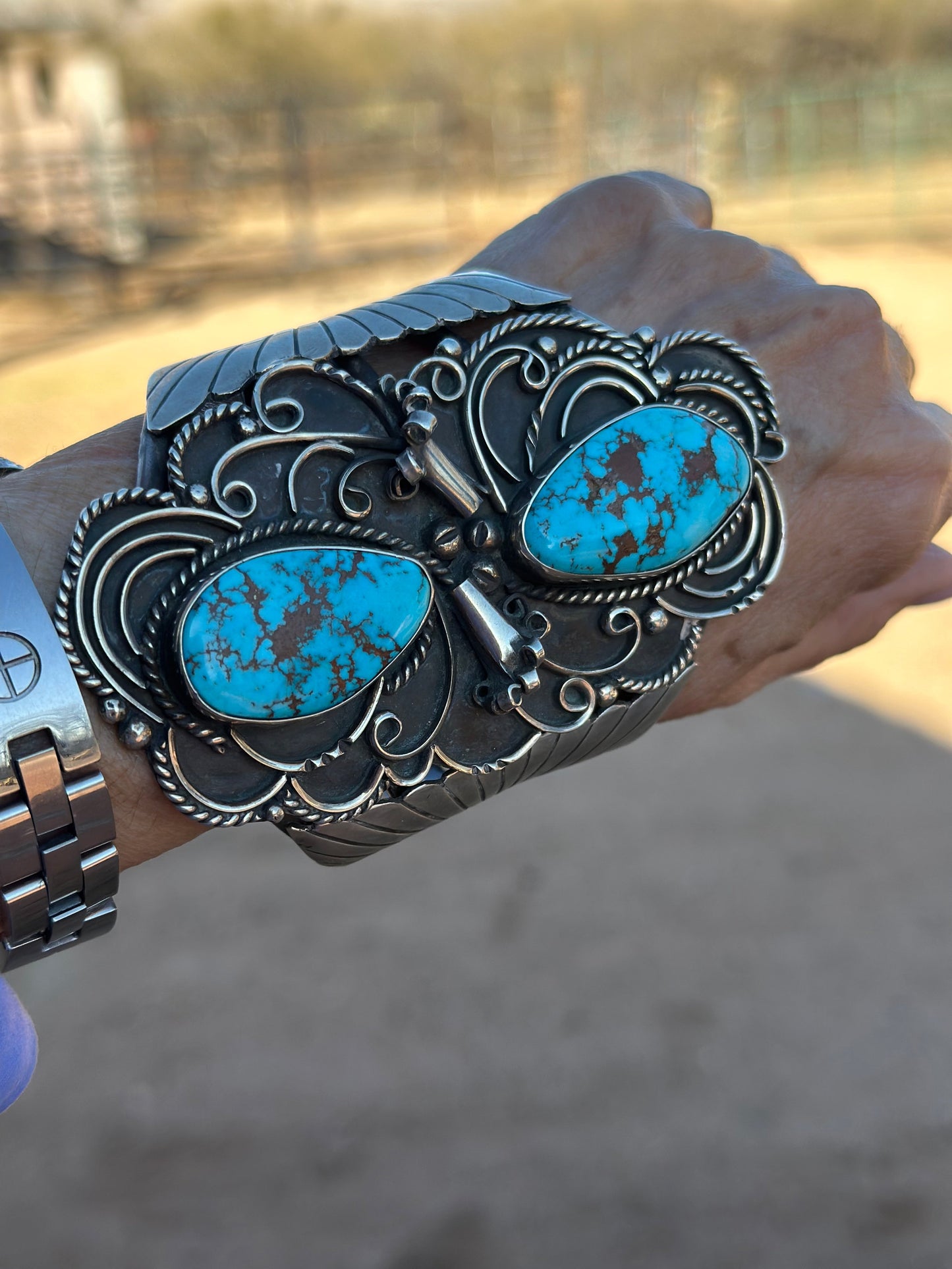 Estate Collection Old Pawn Navajo Sterling Silver & Turquoise Cuff Bracelet
