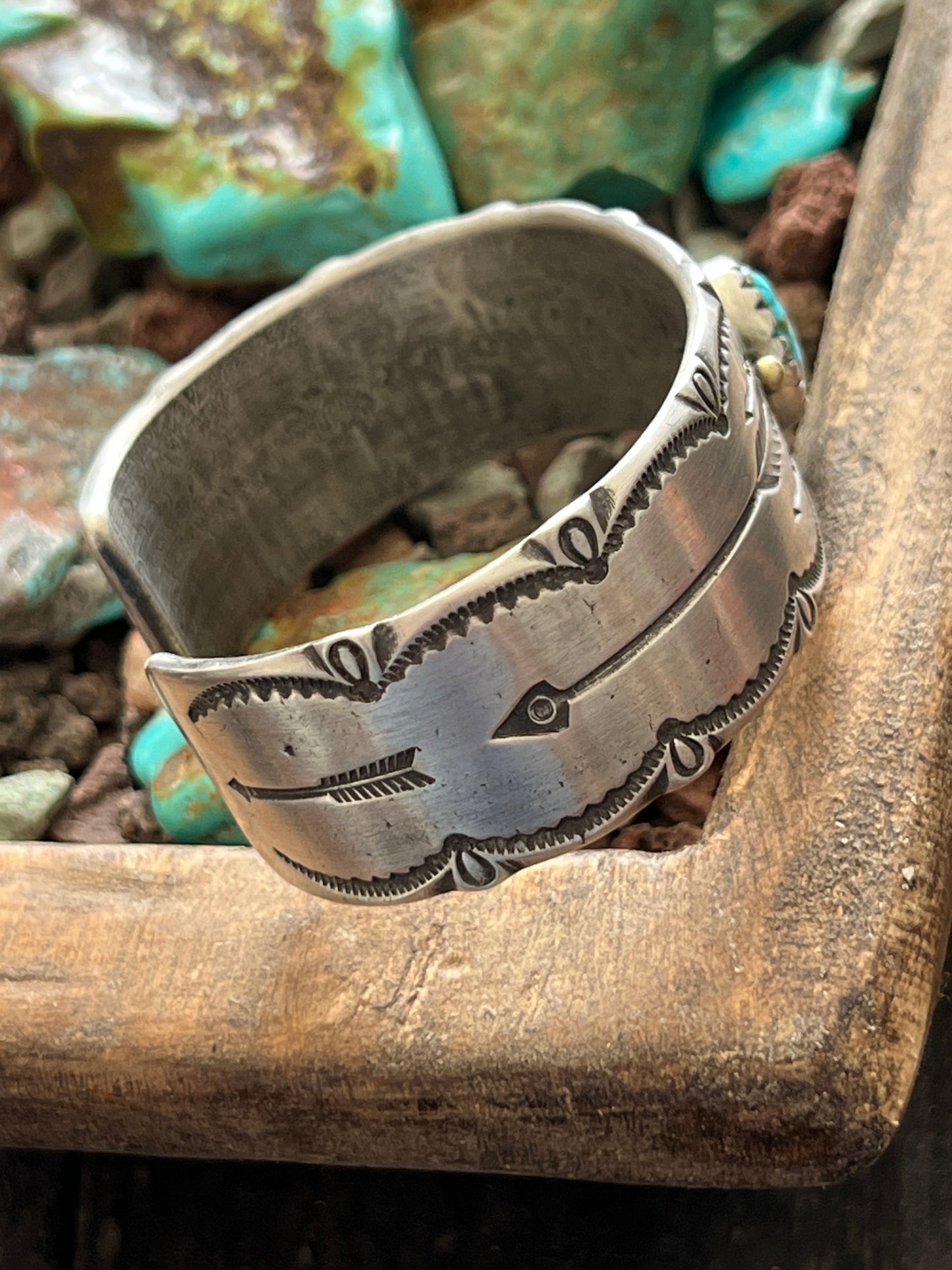 Falcon Trading Company Tufa Cast Sterling Silver and Kingman Turquoise Cuff Bracelet by Joe O’Neill