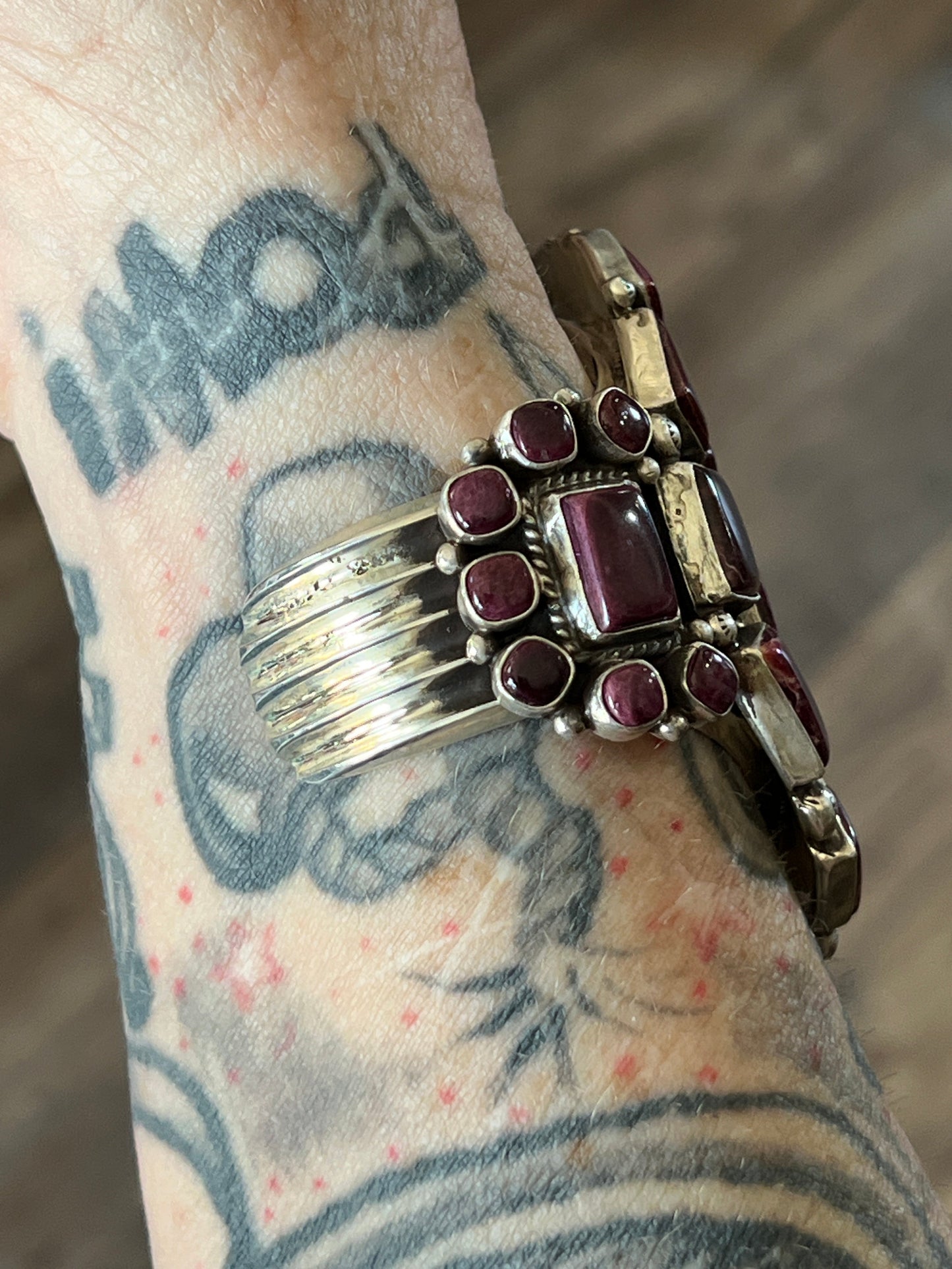 Navajo Sterling Silver and Purple Spiny Oyster Cuff Bracelet by Tyler Brown