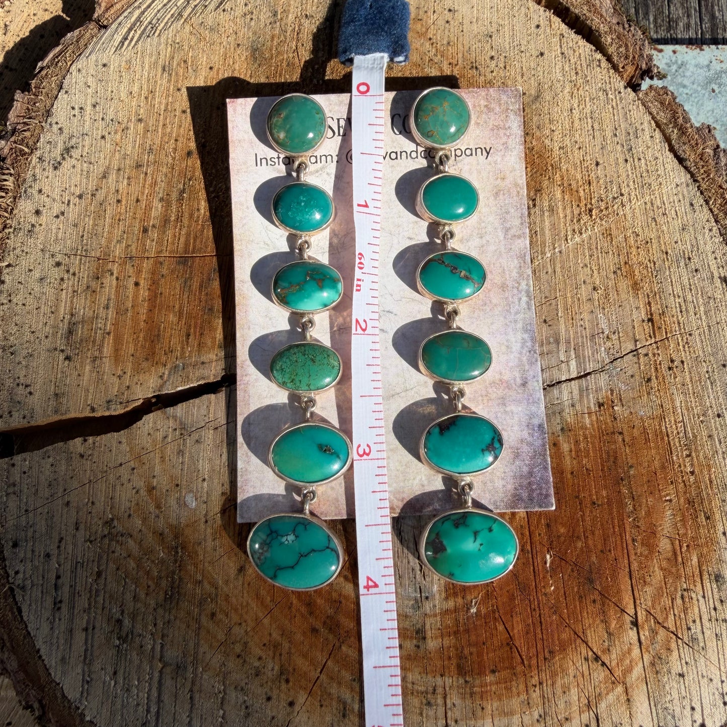 Sterling Silver Green Turquoise Shoulder Duster 6 Stone Earrings by Federico Jimenez