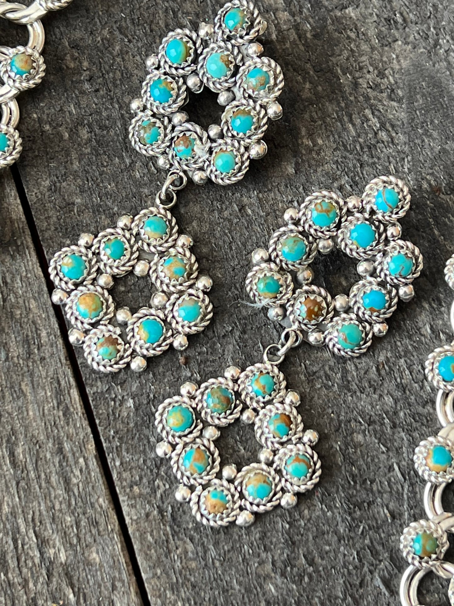 Zuni Sterling and Snake Eye Turquoise Link Necklace, Bracelet & Earrings by Dillon Cheama