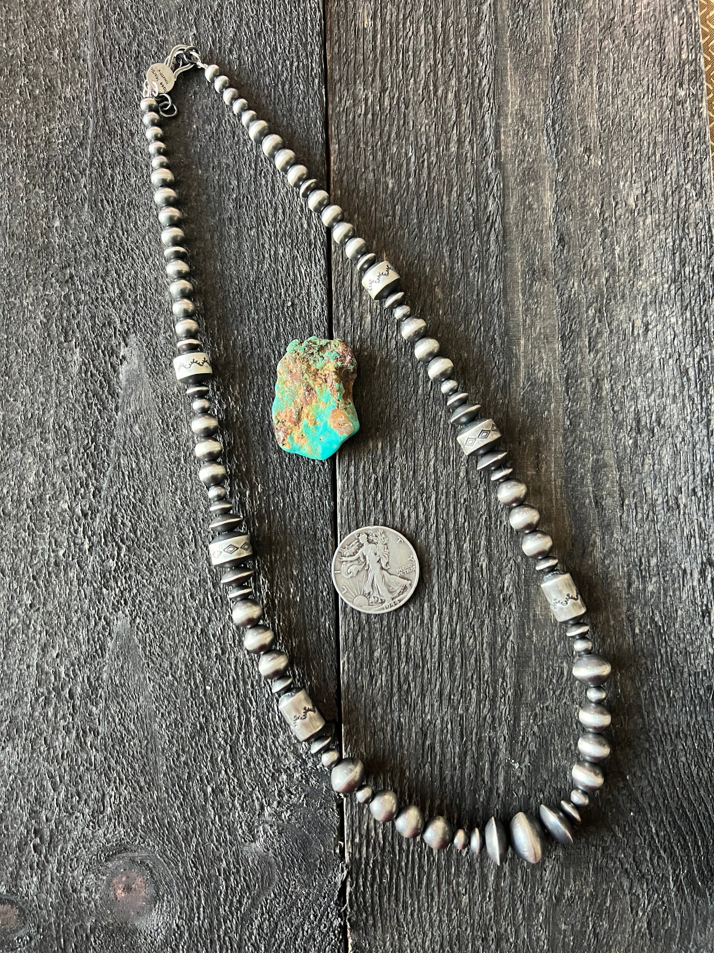 Navajo Sterling Silver Single Strand Beaded Necklace by Rose Martin, 26 + 2 Inches