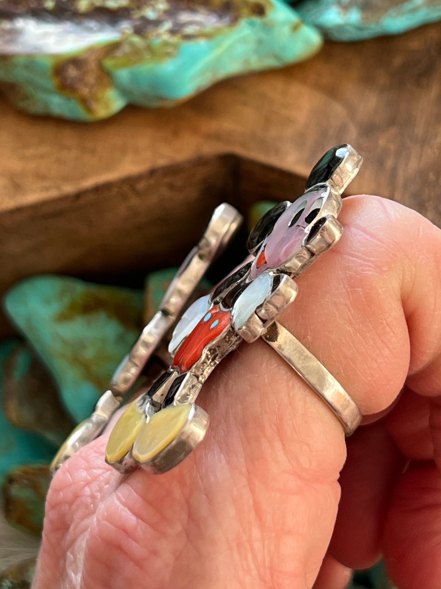Zuni Made Mickey Mouse Multi Stone Inlay Rings by Don Dewa, Adjustable