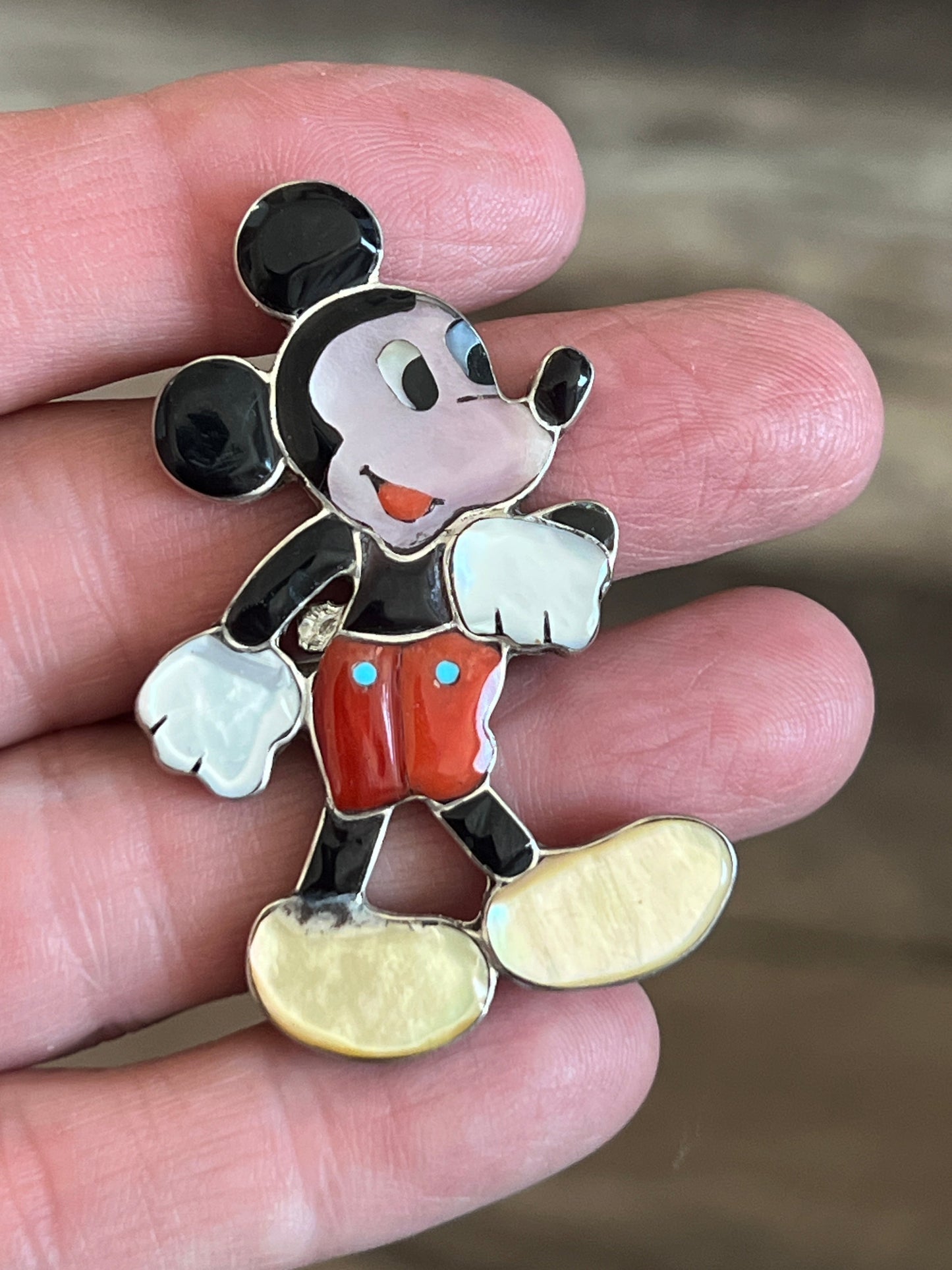 Zuni Made Mickey Mouse Multi Stone Inlay Rings by Don Dewa, Adjustable