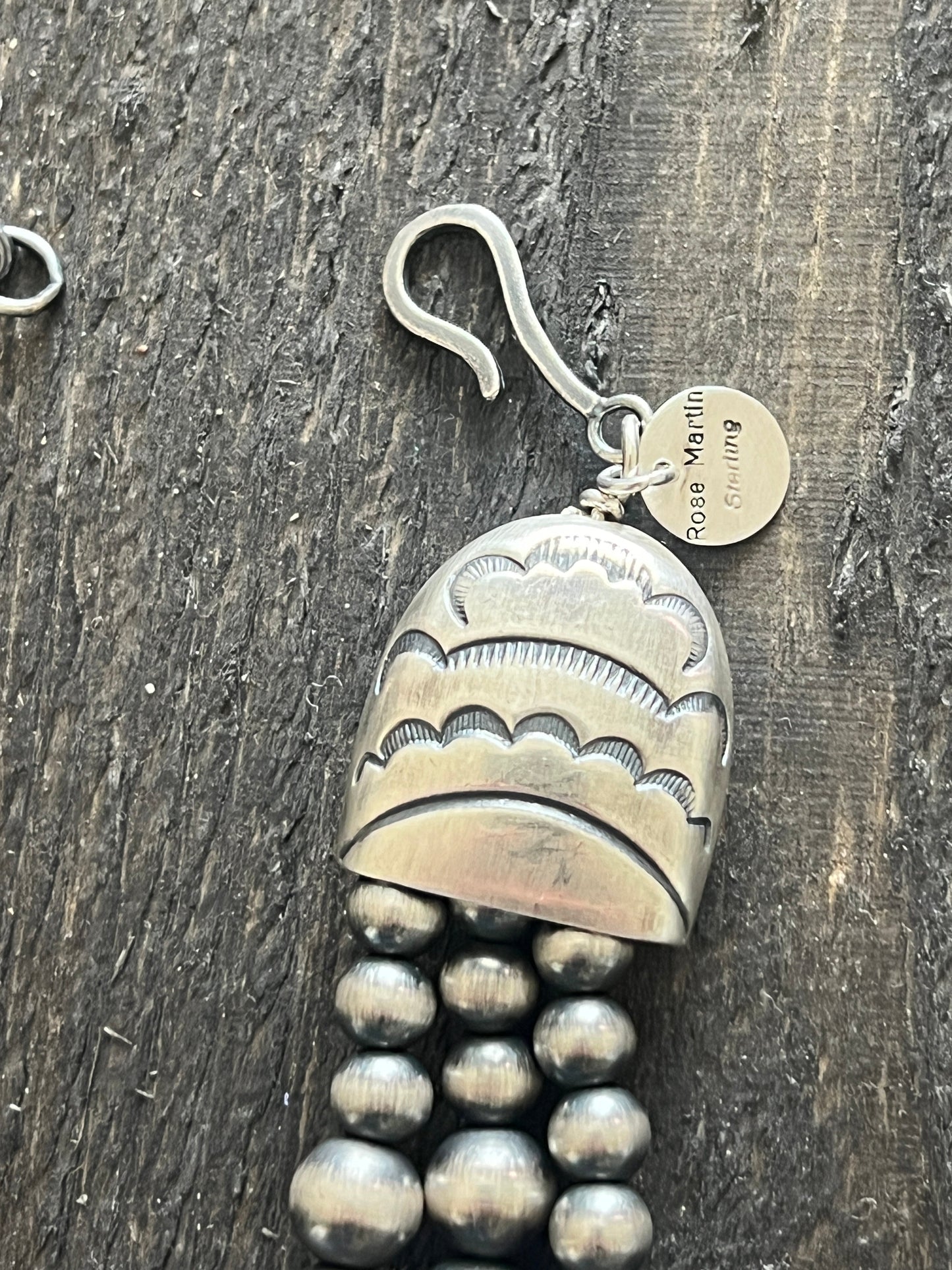 Navajo Sterling Silver Triple Strand Bead Statement Necklace by Rose Martin