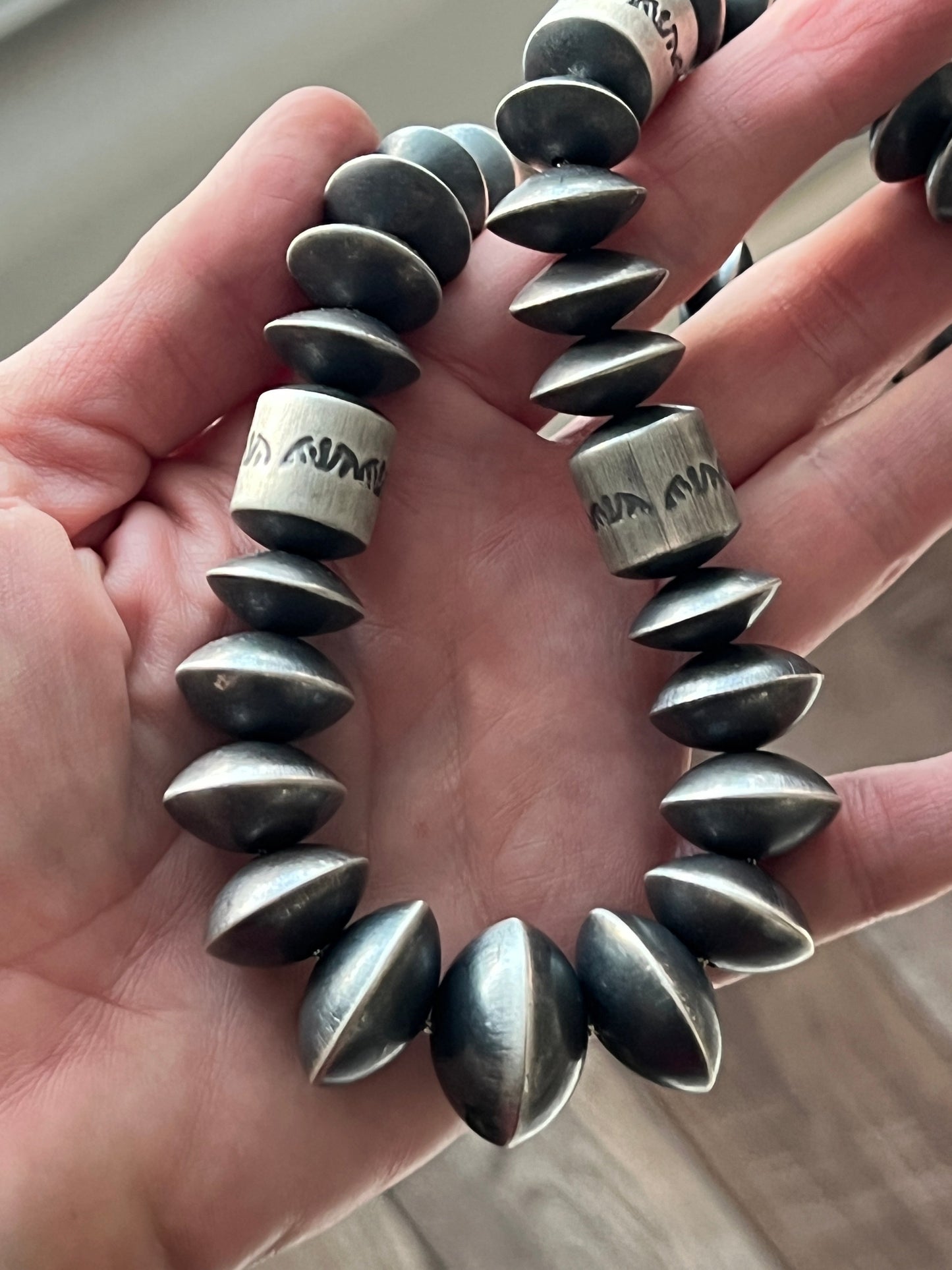 Navajo Sterling Silver Single Strand Beaded Statement Necklace by Rose Martin, 18” + 2”