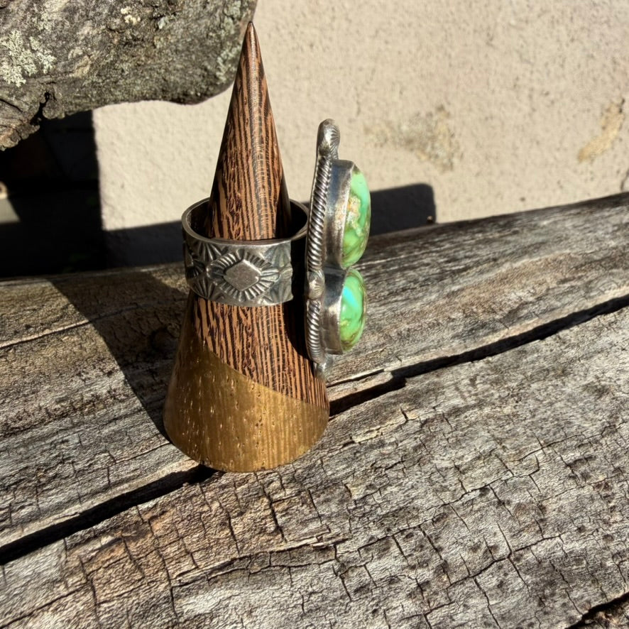 Navajo Sterling Silver Adjustable Double Sonoran Gold Turquoise Ring by Leon Martinez