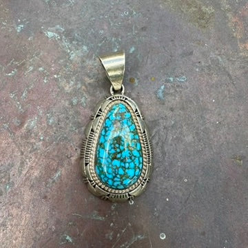 Navajo Made Sterling Silver and Turquoise Pendant by Larry Moses Yazzie
