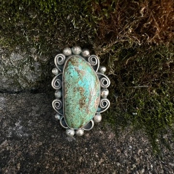 Vintage Navajo Sterling Silver and Turquoise Ring Signed by Albert Cleveland