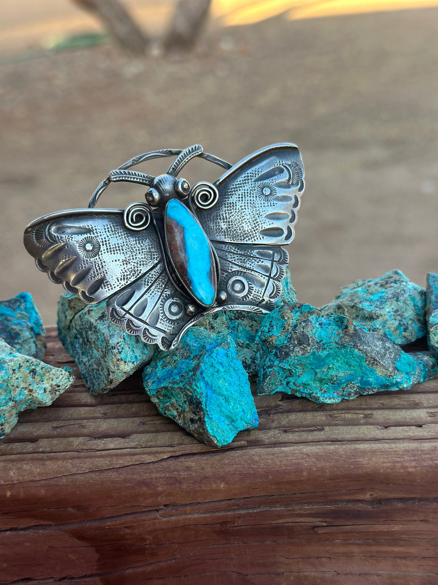 Art Tofoya Butterfly Natural Lavender Pit Bisbee Turquoise Sterling Ring Size 7