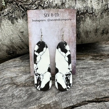 Native Made Sterling Silver and White Buffalo Long Slab Earrings