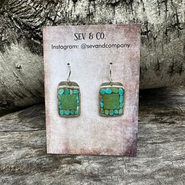 Artisan Made Sterling Silver and Green Turquoise Inlay Earrings by Charlie Favour