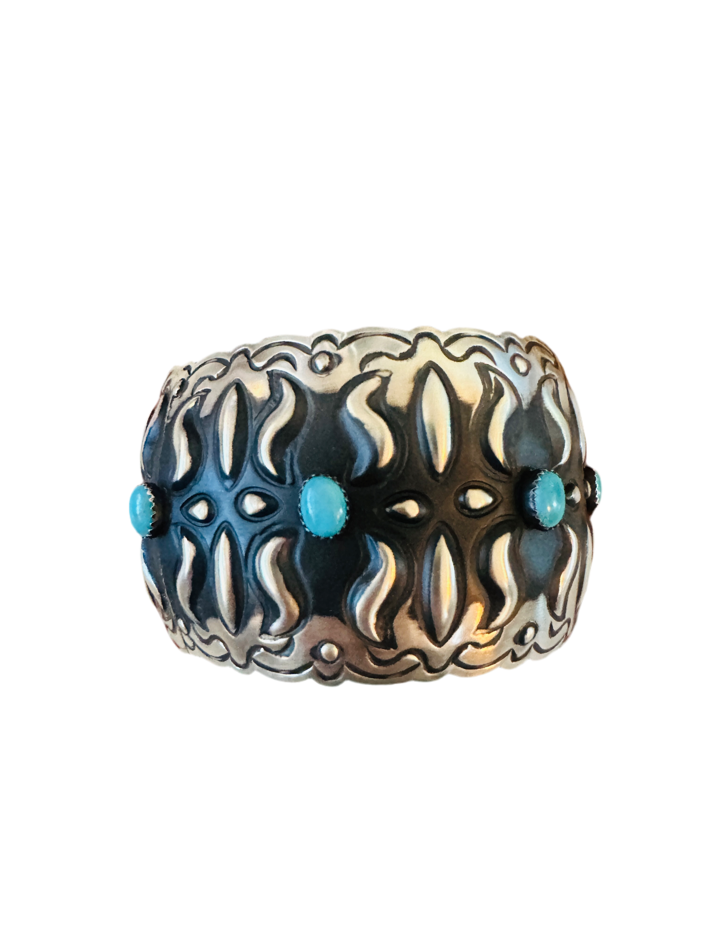 Navajo Sterling Silver & Turquoise Bangle Bracelet by Leander Tahe