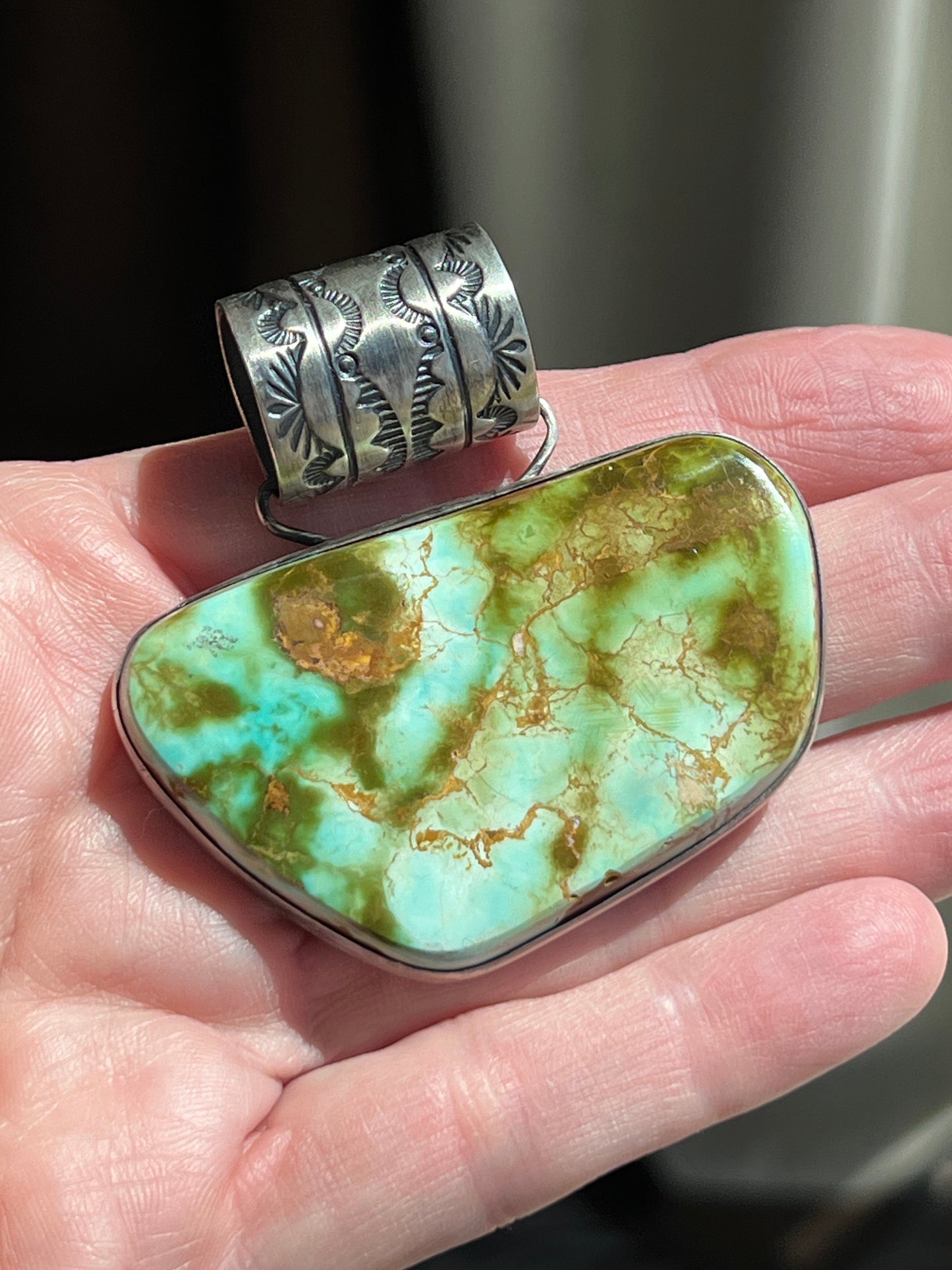 Navajo Sterling Silver and Royston Turquoise Solo Pendant by Angela Martin