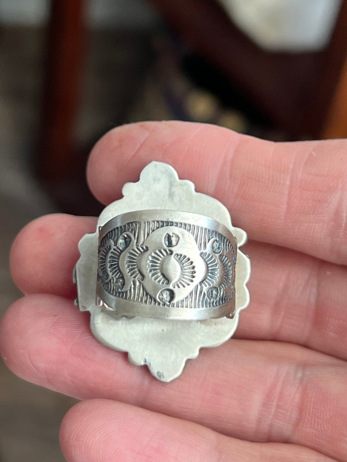 Navajo Sterling Silver and Natural Kingman Web Ring by Boyd Ashley, Size 8