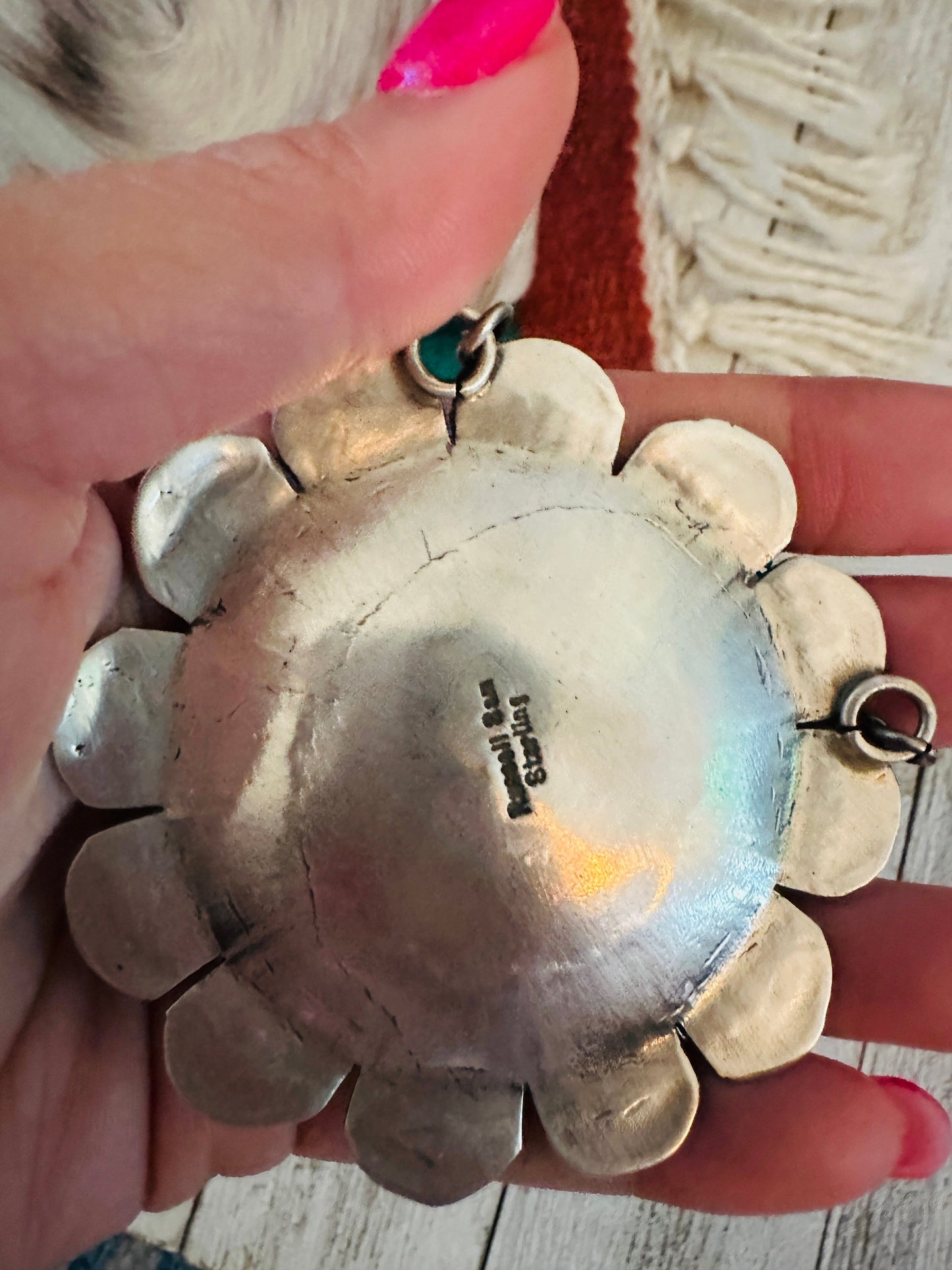 Navajo Sterling Silver and Turquoise Sunflower Necklace with Bee by Russell Sam