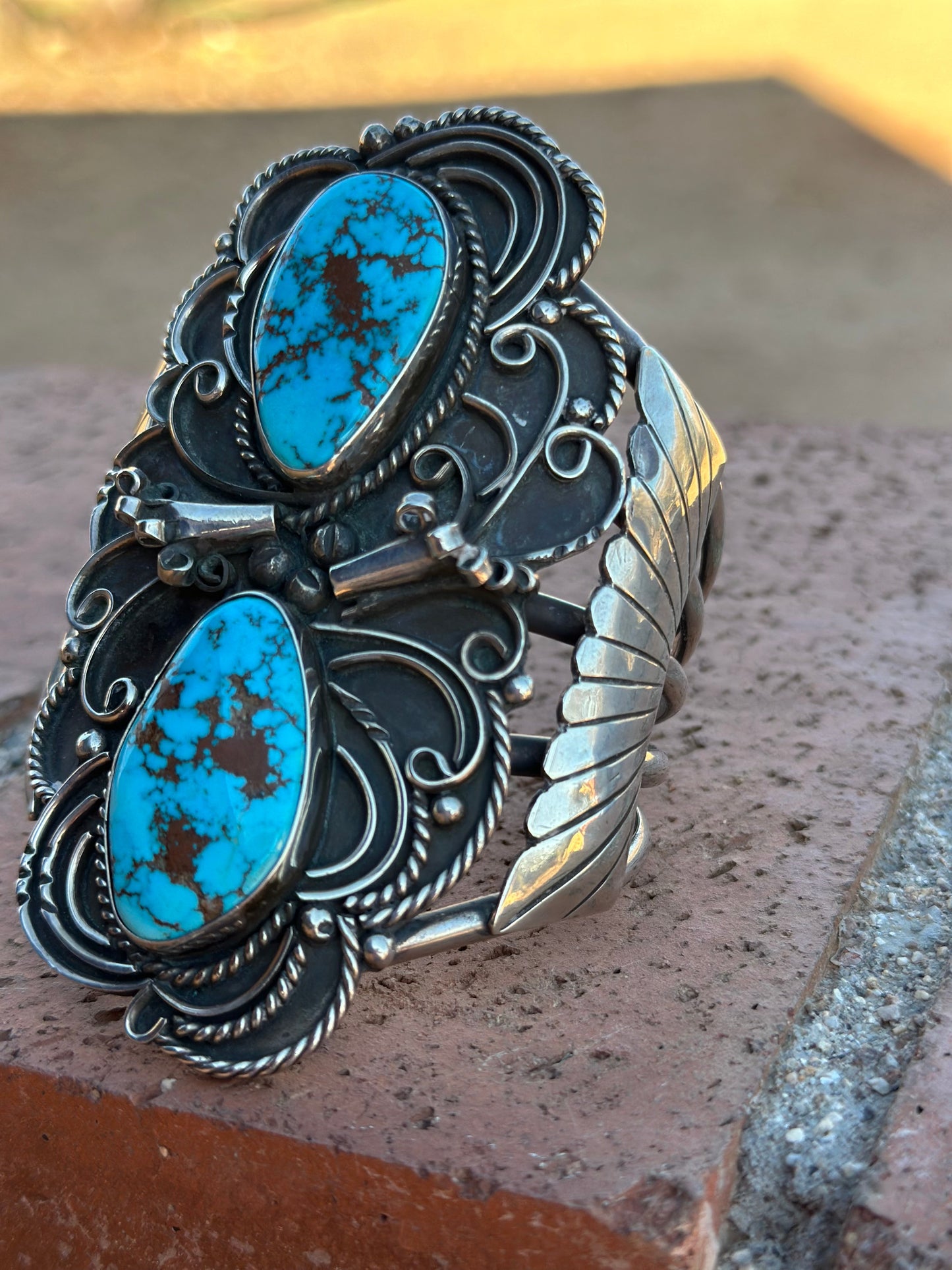 Estate Collection Old Pawn Navajo Sterling Silver & Turquoise Cuff Bracelet