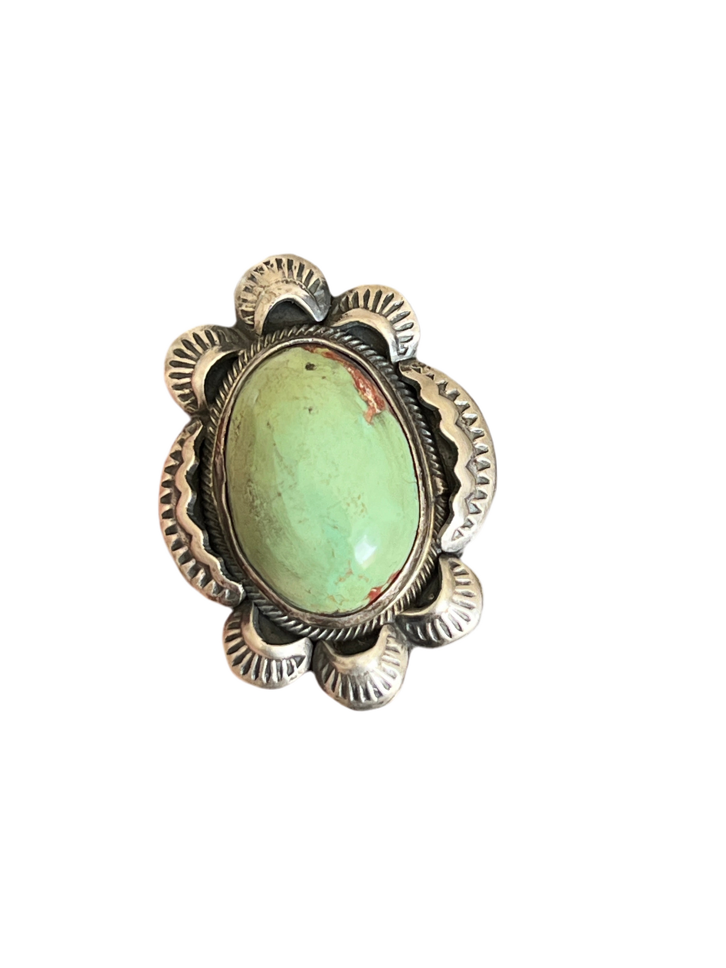 Navajo Sterling Silver and Royston Turquoise Single Stone Ring by Gilbert Tom, Size 8