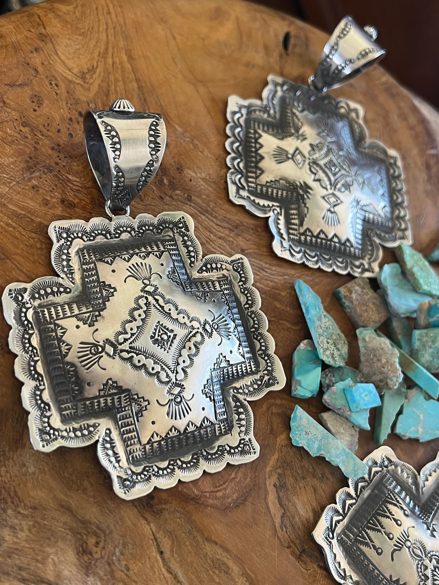 Navajo Hand Stamped Sterling Silver Santa Fe Cross Pendant by Victor Platero