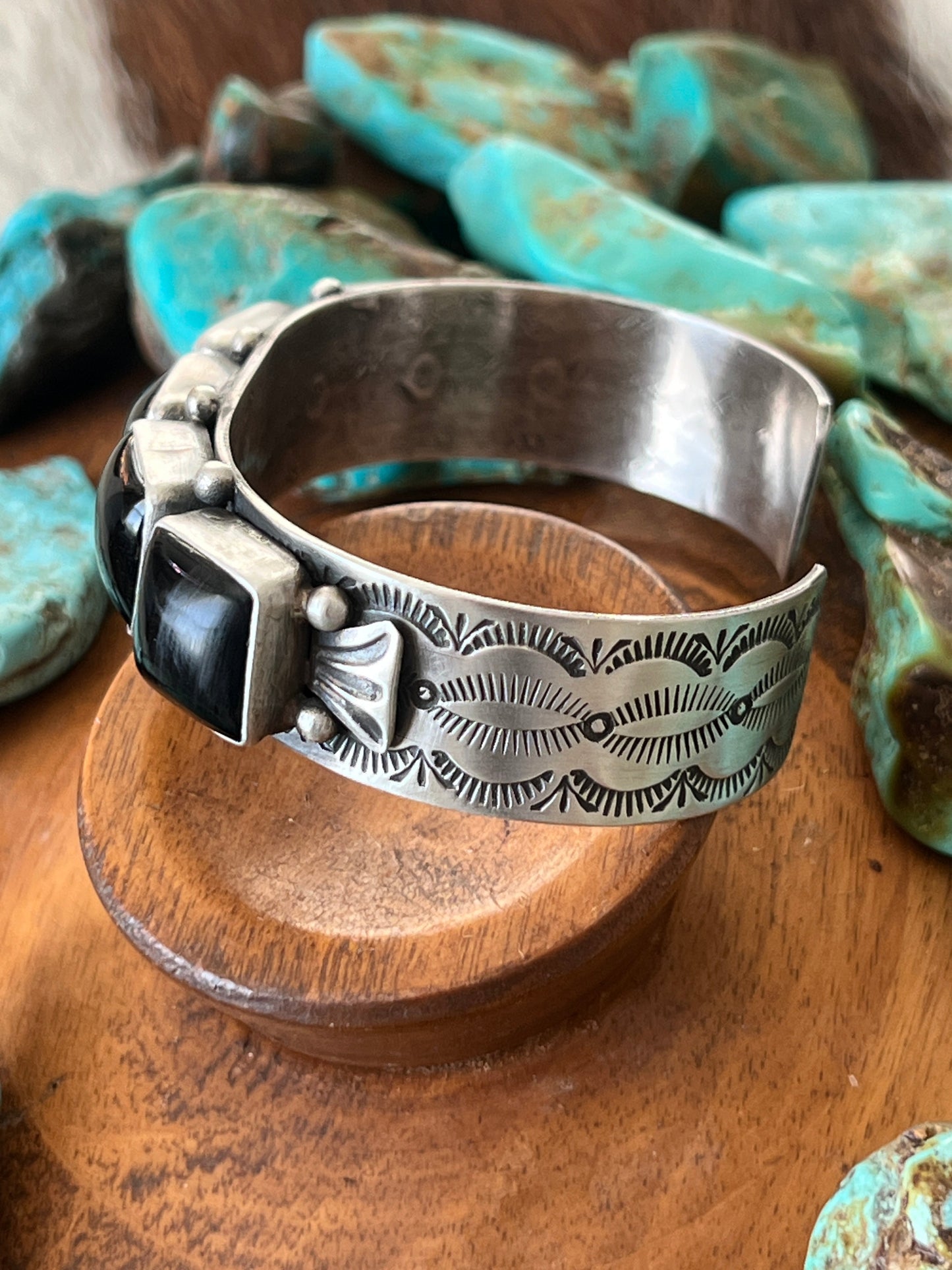 Randall Endito Sterling Silver and Onyx Row Cuff Bracelet