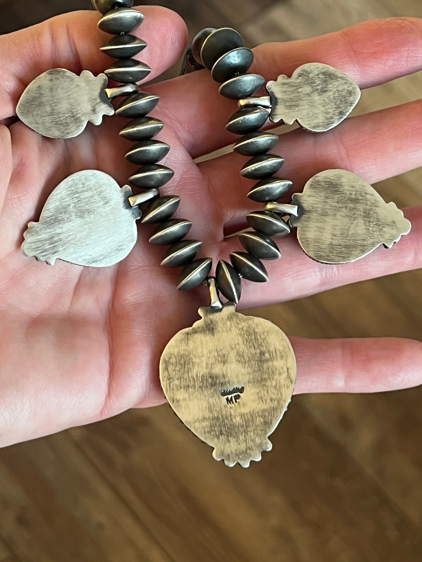 Navajo Sterling Silver and Kingman Turquoise Heart Charm Necklace and Earrings Set by Murphy Platero & Rose Martin