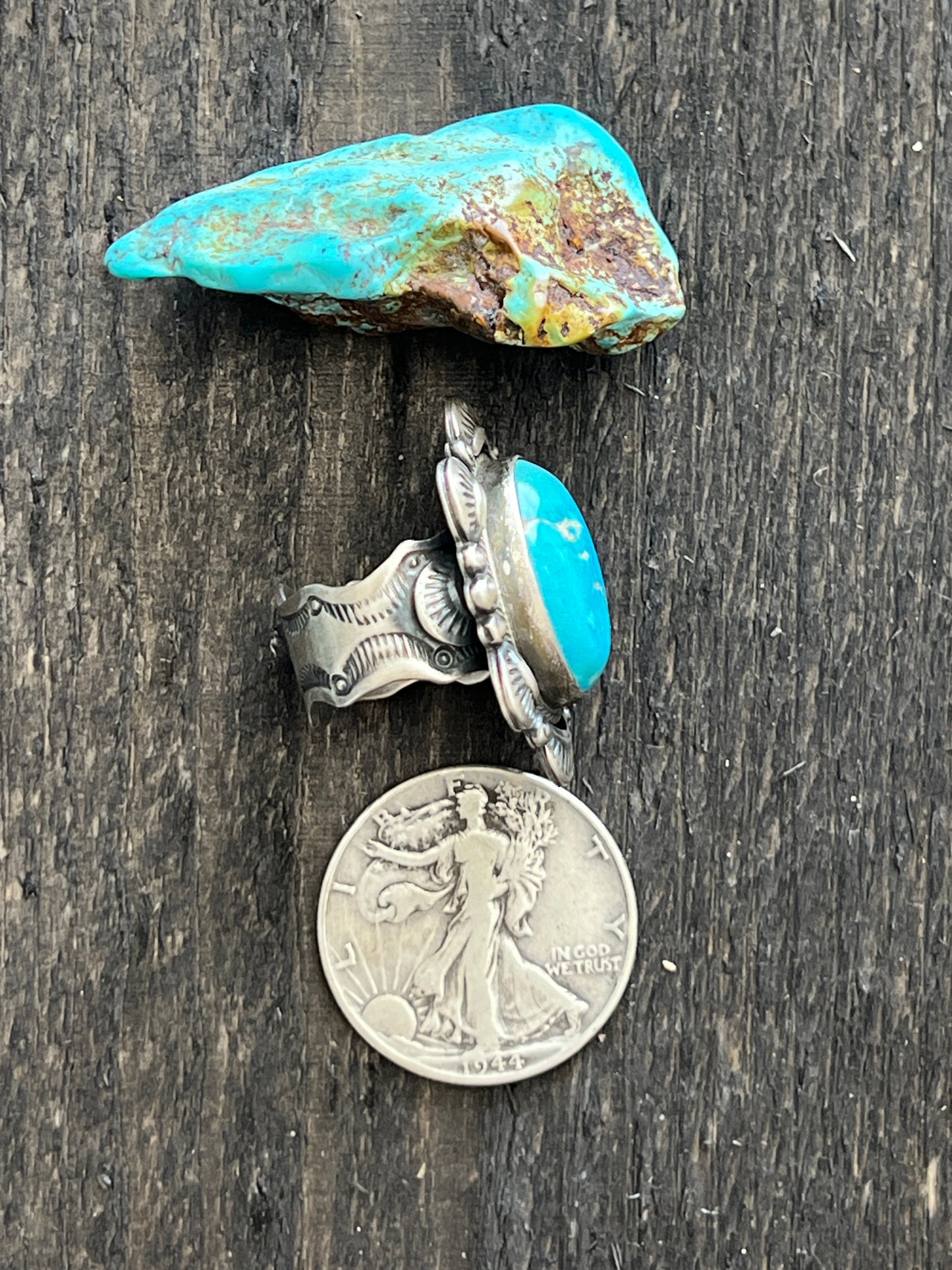 Navajo Sterling Silver and Sonoran Mountain Turquoise Single Stone Ring by Gilbert Tom, Size 9