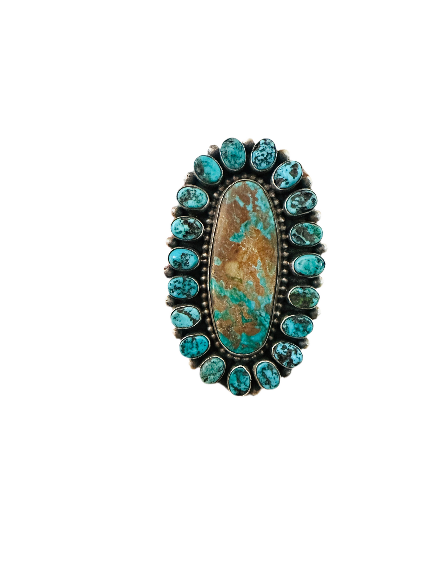Navajo Turquoise & Sterling Silver Cluster Adjustable Ring by Blaine Yellowhorse