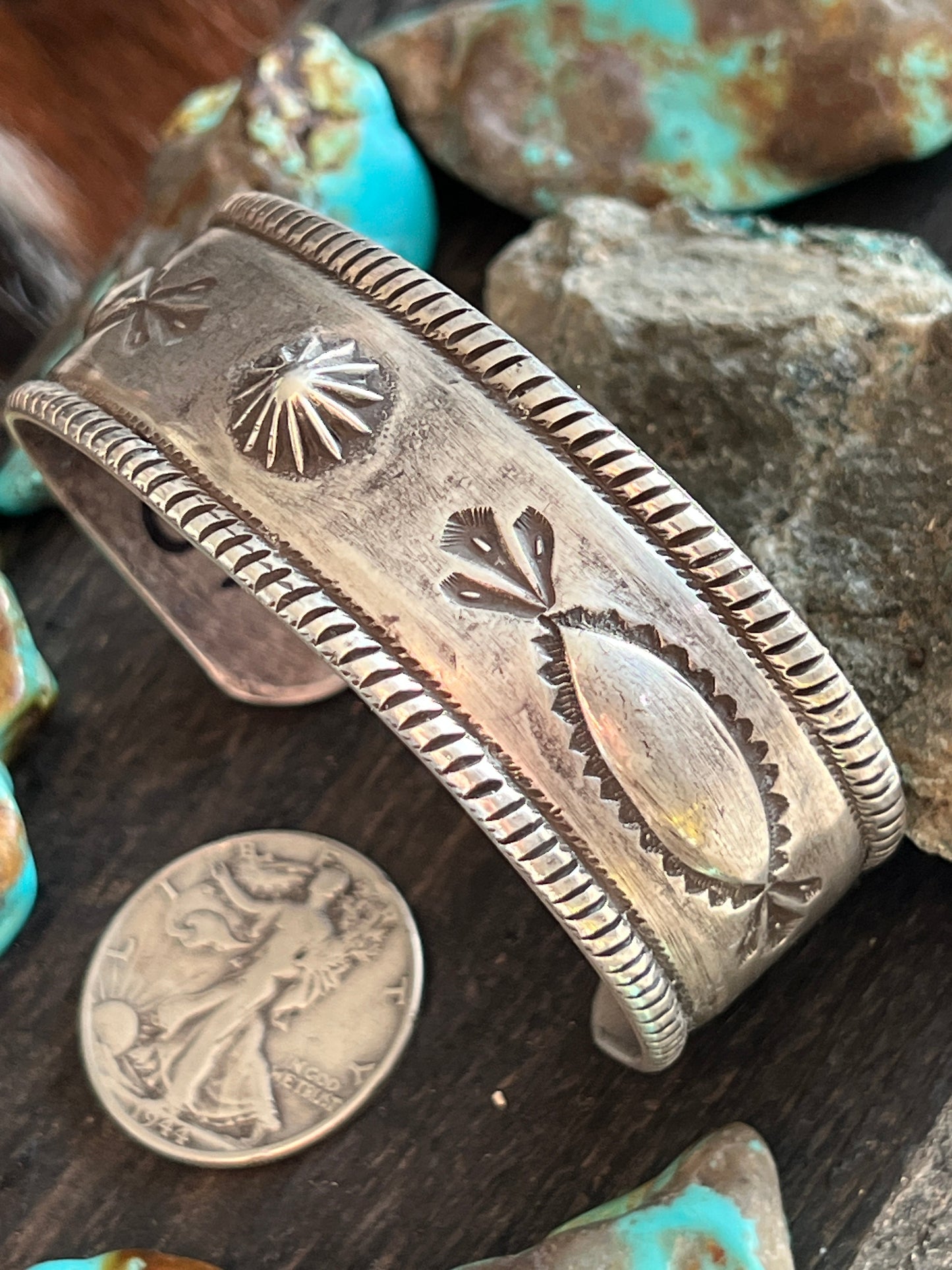 Hand Forged Old Pawn Sterling Silver Ingot Cuff Bracelet by Santa Fe Artist, Buffalo: The Concho