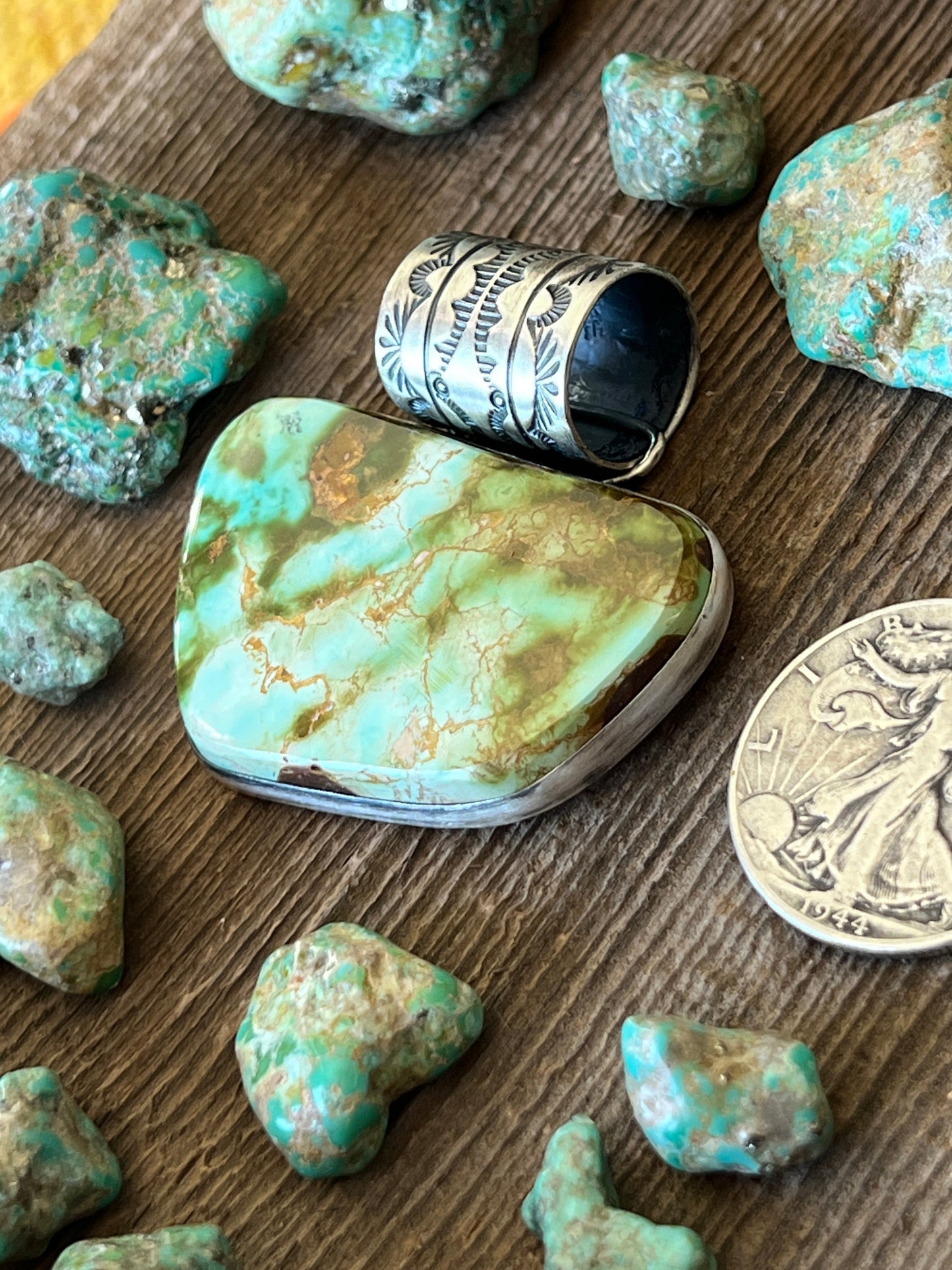 Navajo Sterling Silver and Royston Turquoise Solo Pendant by Angela Martin