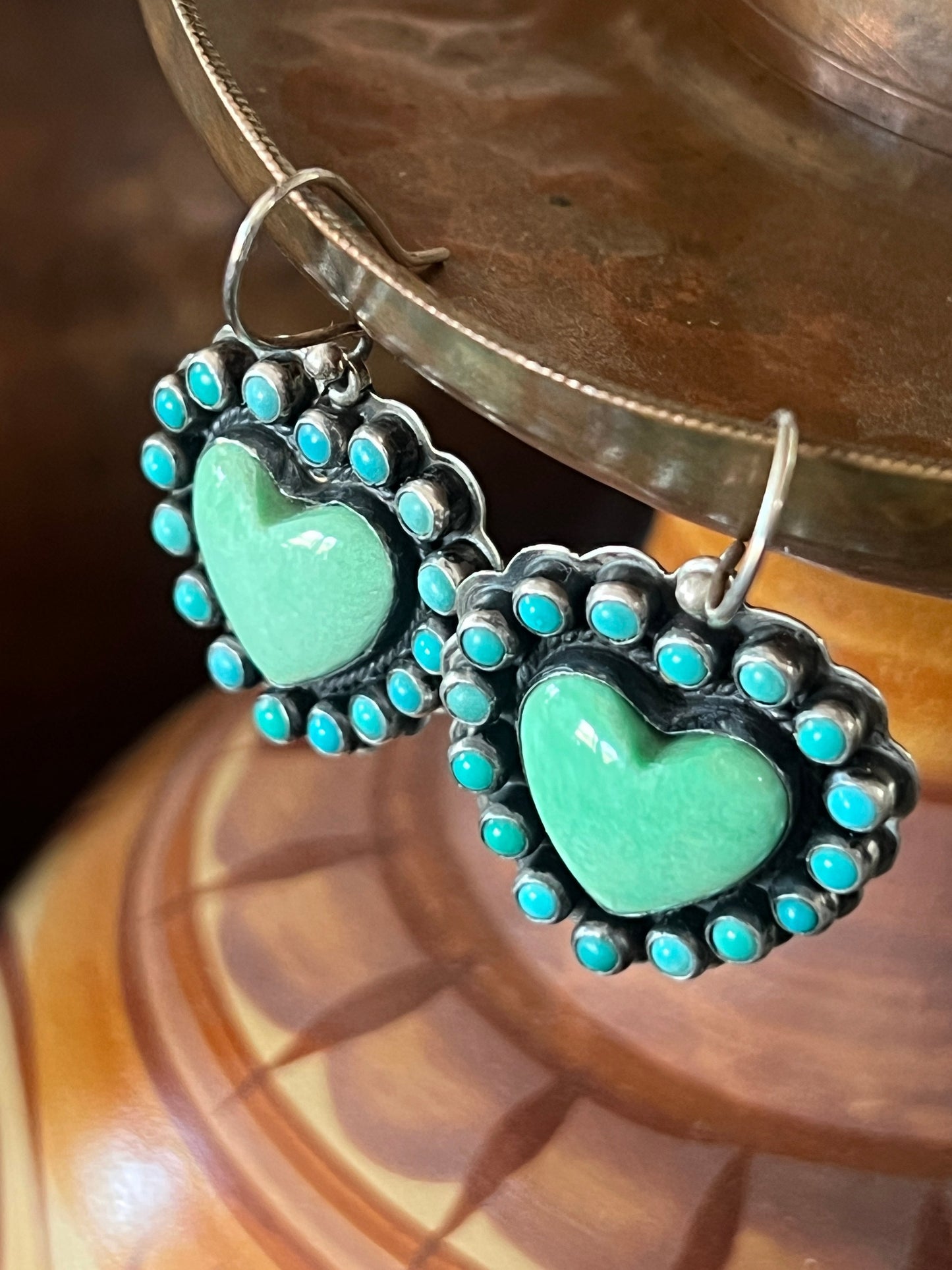 Leo Feeney Sterling Silver and Kingman Turquoise Cluster Heart Earrings