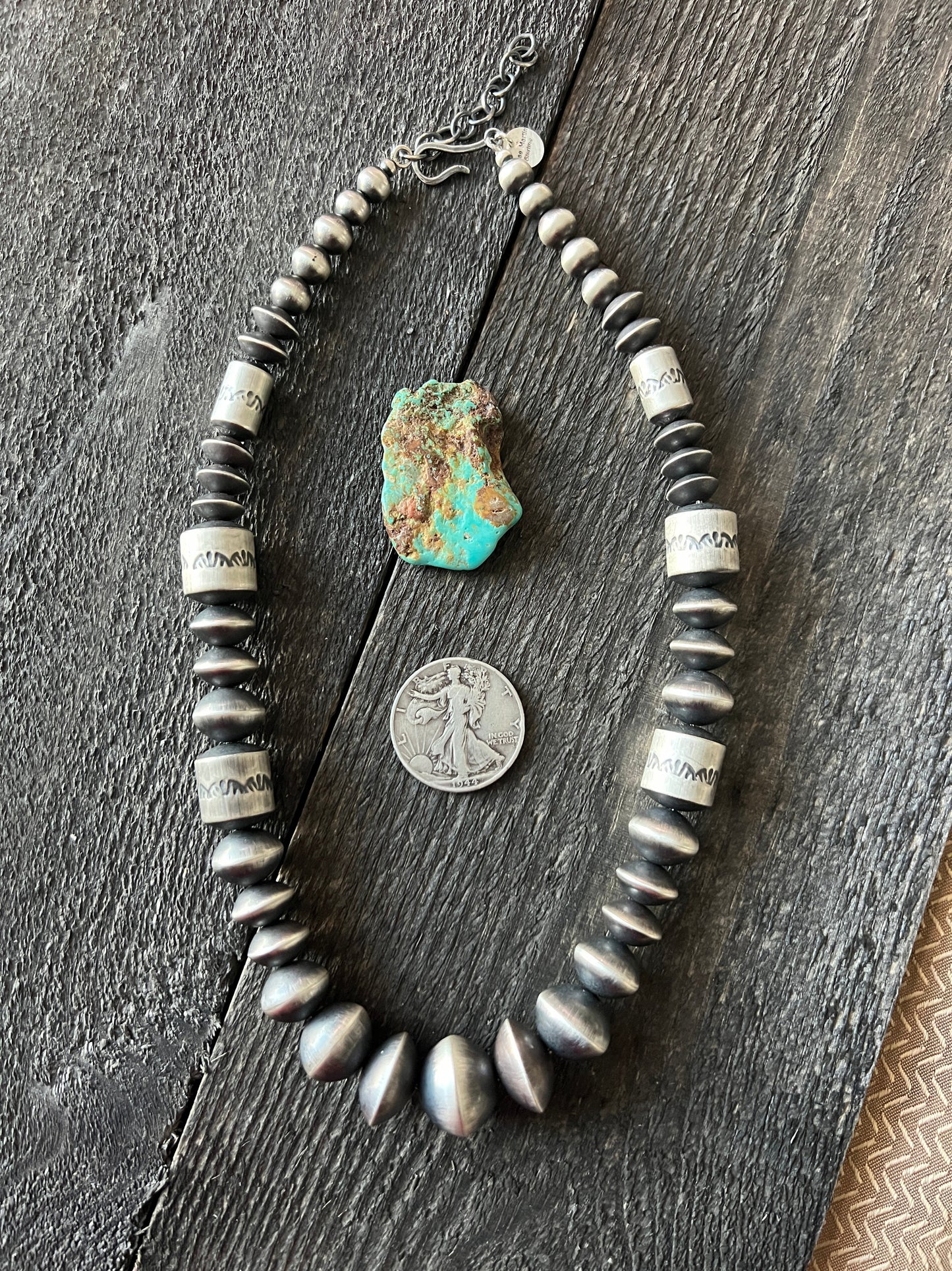 Navajo Sterling Silver Single Strand Beaded Statement Necklace by Rose Martin, 20” + 2”
