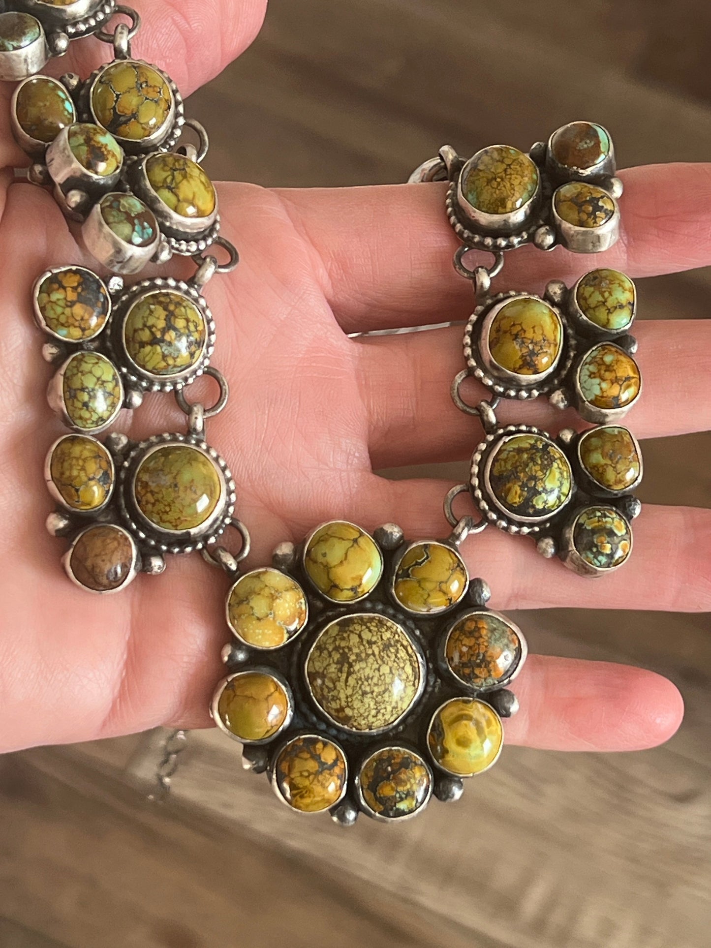 Fabulous Navajo Sterling Silver and Blue Moon Turquoise Cluster Necklace and Earrings Set by Bobby Johnson