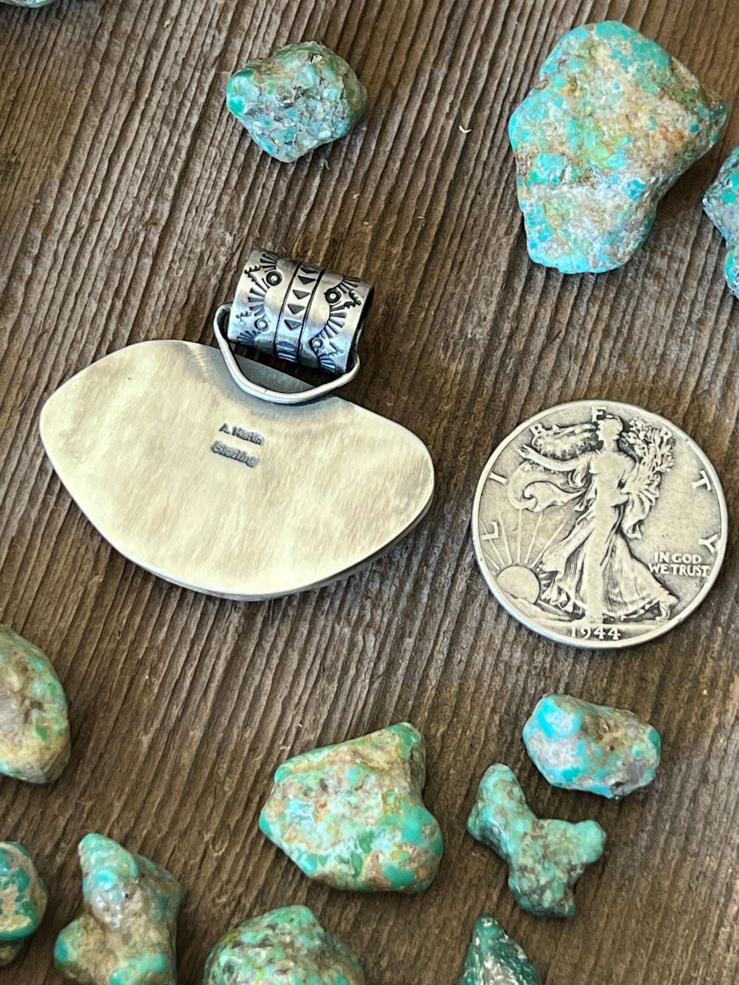Navajo Sterling Silver and White Buffalo Solo Pendant by Angela Martin