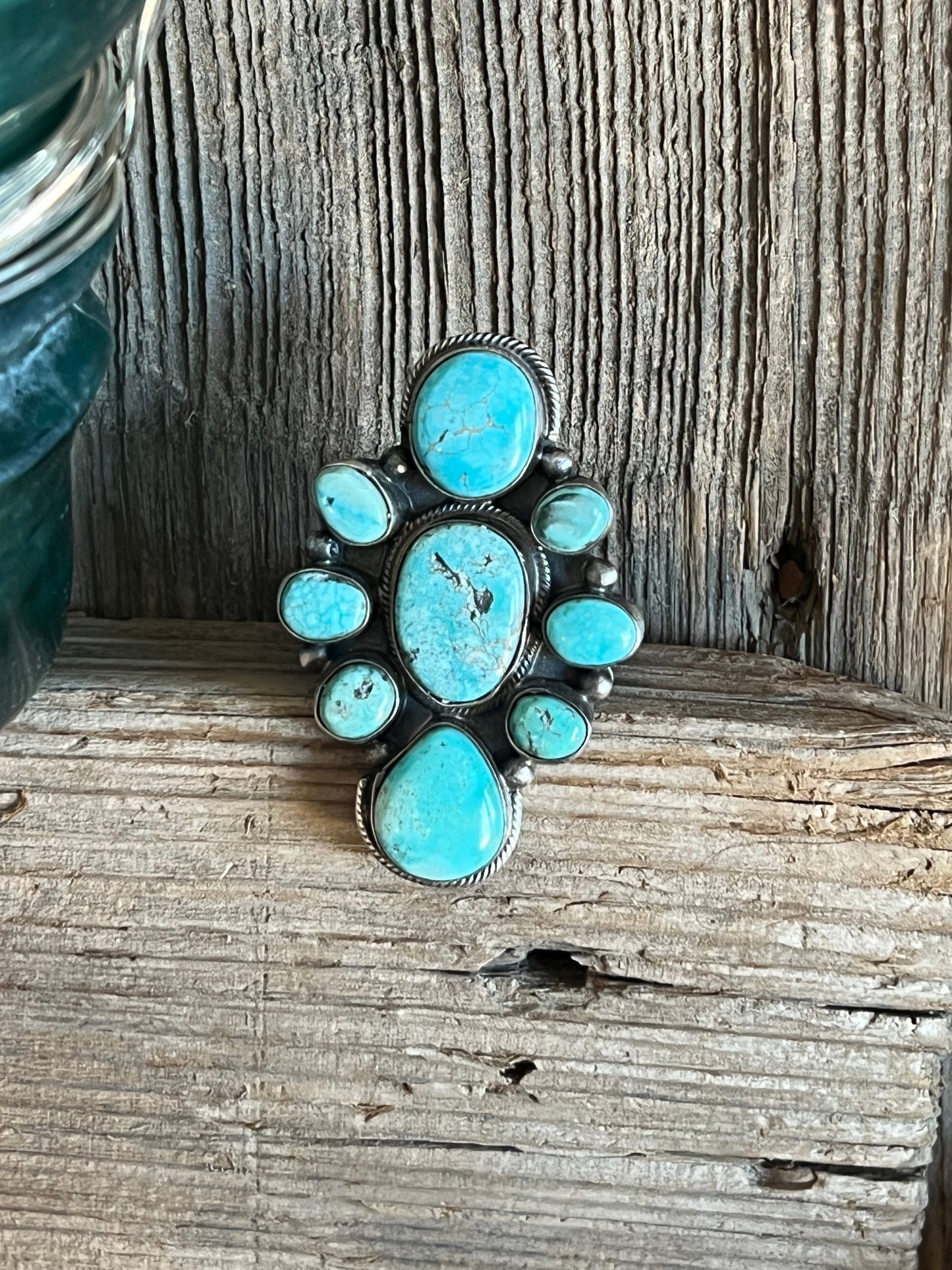 Navajo Sterling Silver and Natural Campitos Turquoise Cluster Ring by Sheila Becenti, Size 8.75