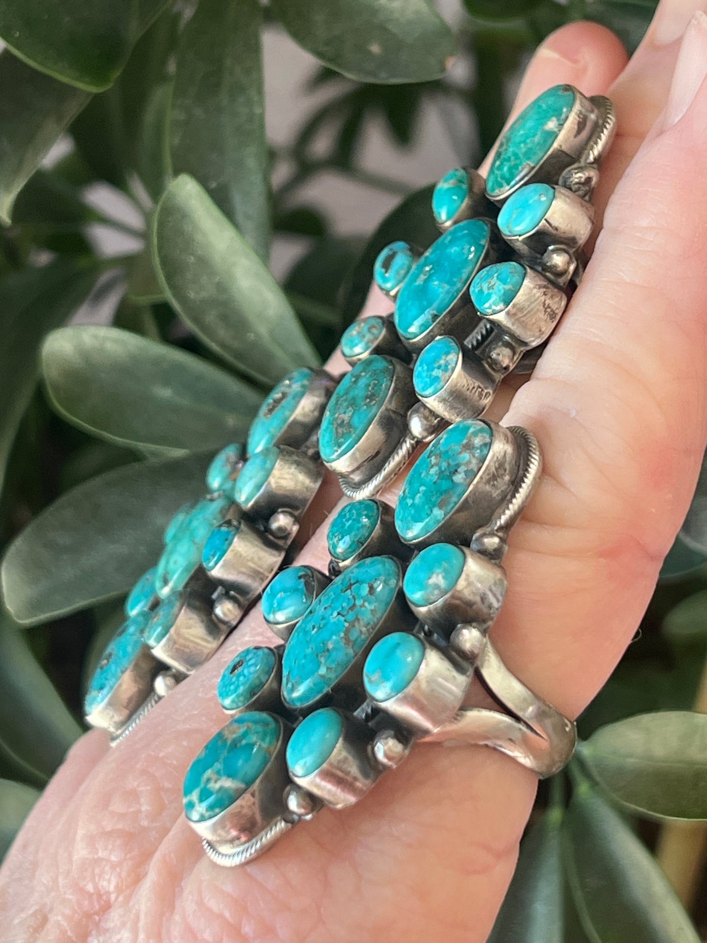 Navajo Sterling Silver and Natural Campitos Turquoise Cluster Rings by Sheila Becenti
