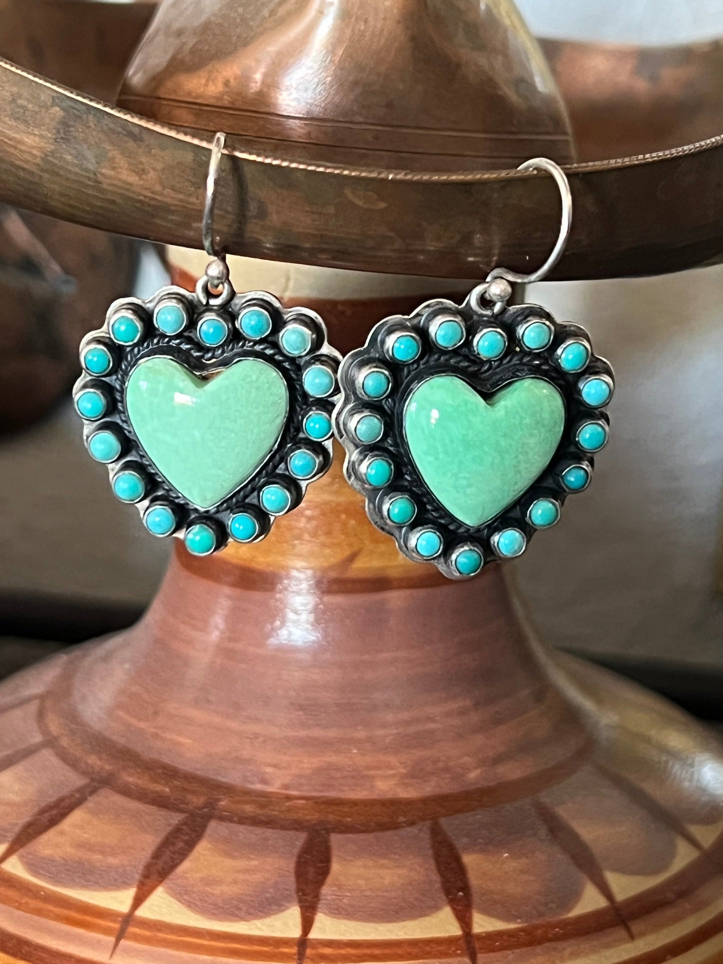 Leo Feeney Sterling Silver and Kingman Turquoise Cluster Heart Earrings