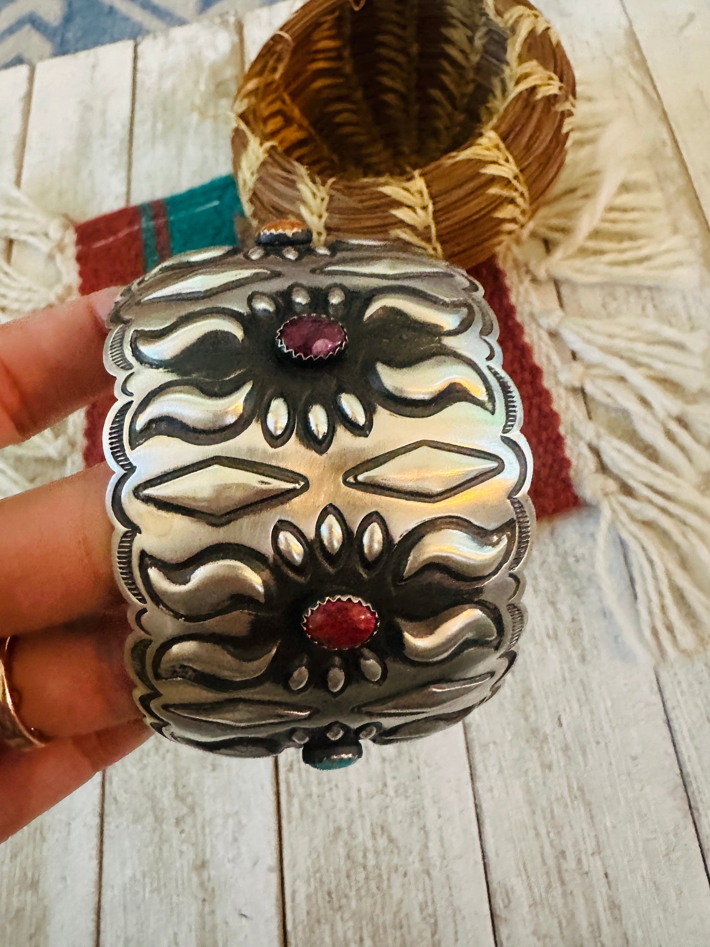 Navajo Sterling Silver, Spiny & Turquoise Bangle Bracelet by Leander Tahe
